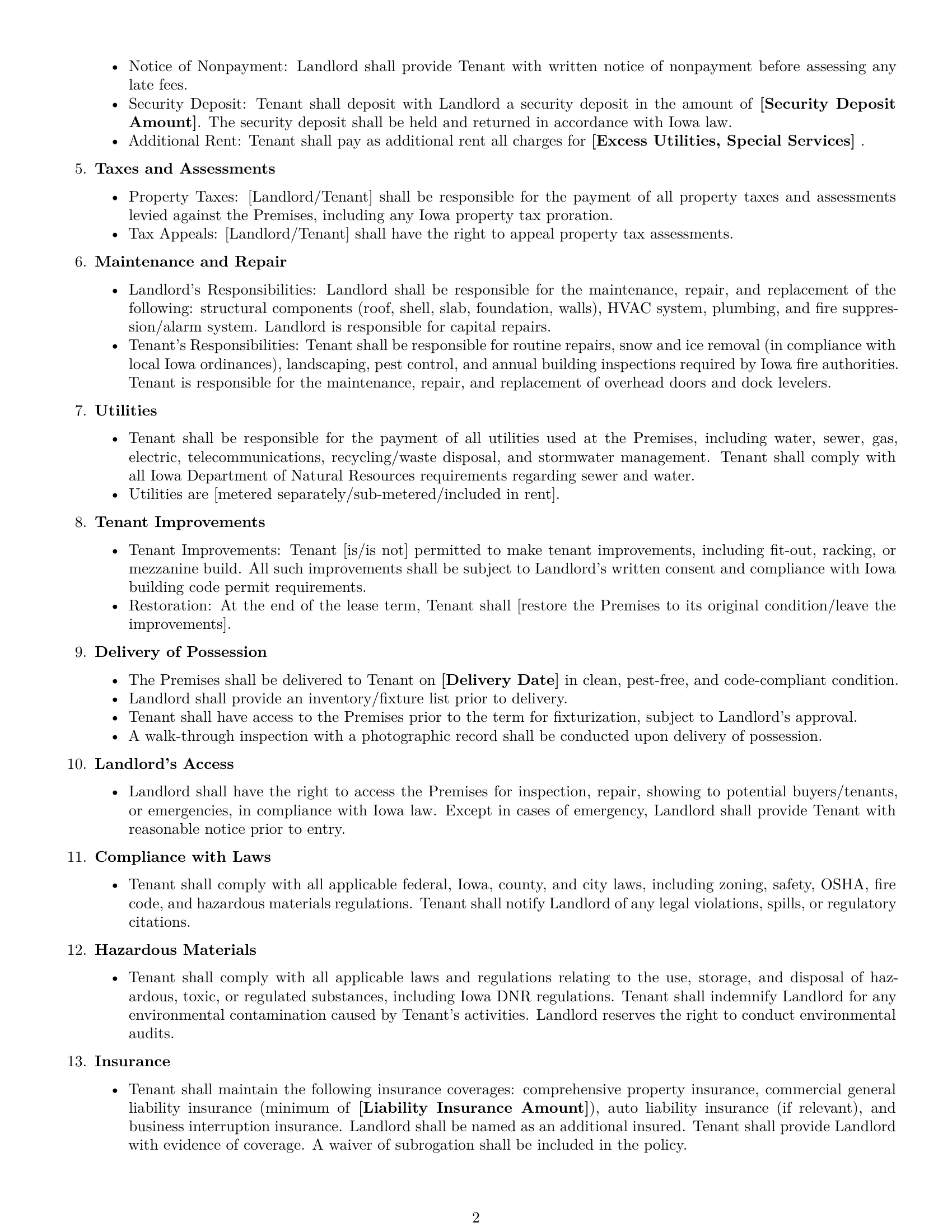 Preview page 2 of Free Iowa warehouse lease agreement template
