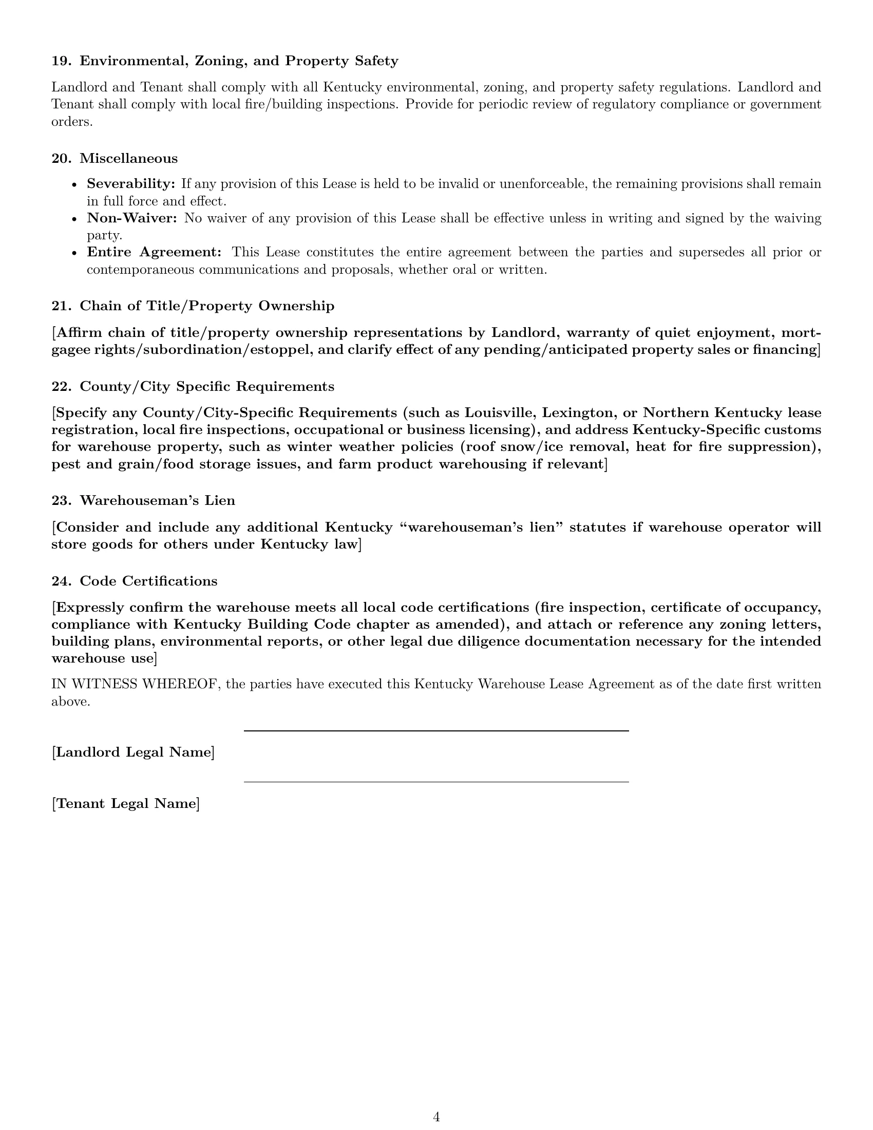 Preview page 4 of Free Kentucky warehouse lease agreement template