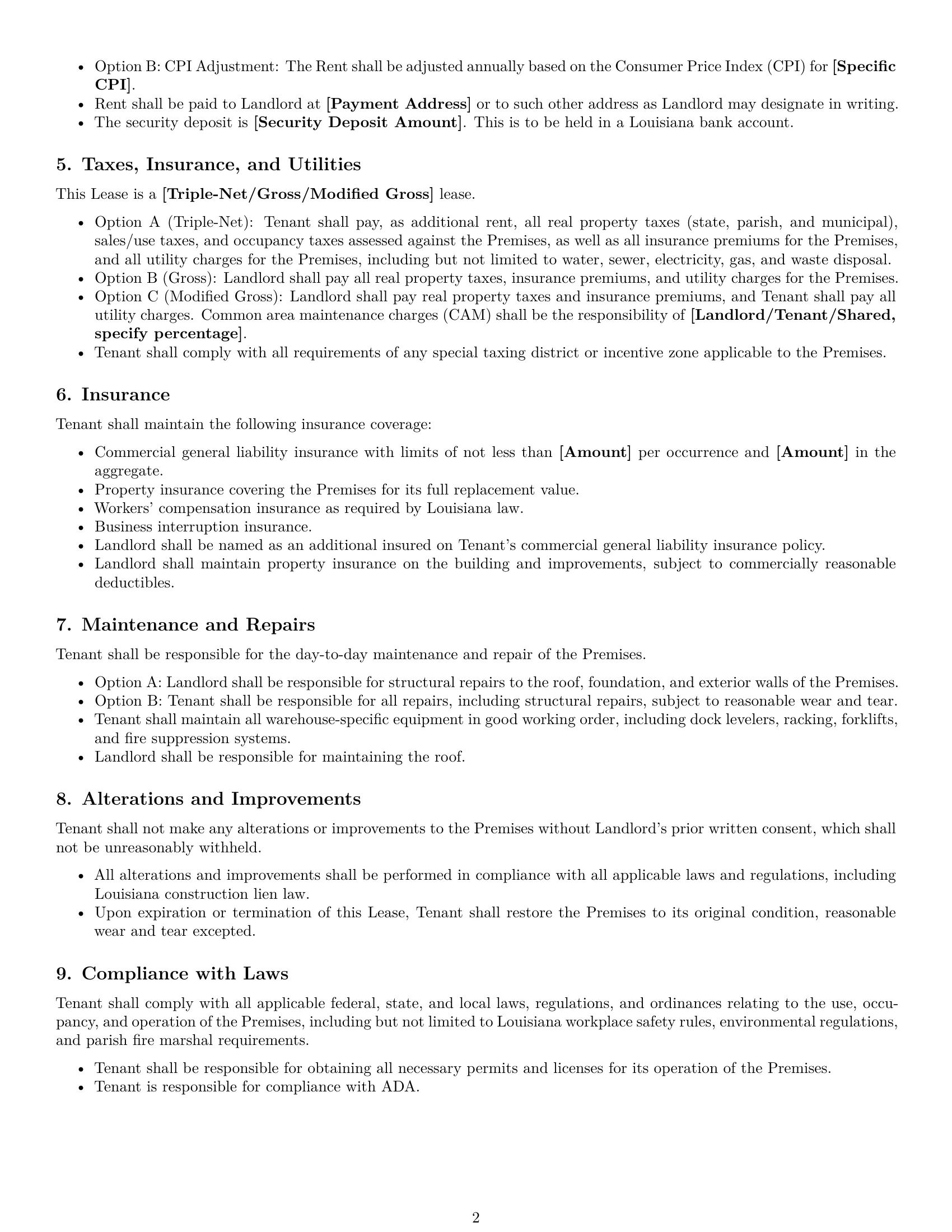 Preview page 2 of Free Louisiana warehouse lease agreement template