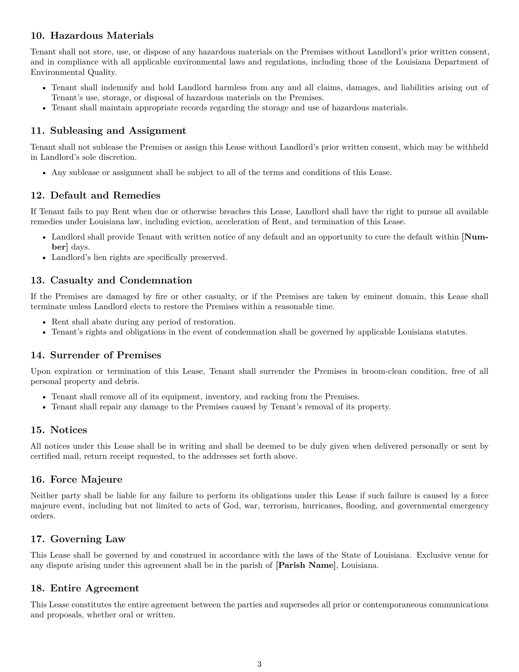 Preview page 3 of Free Louisiana warehouse lease agreement template