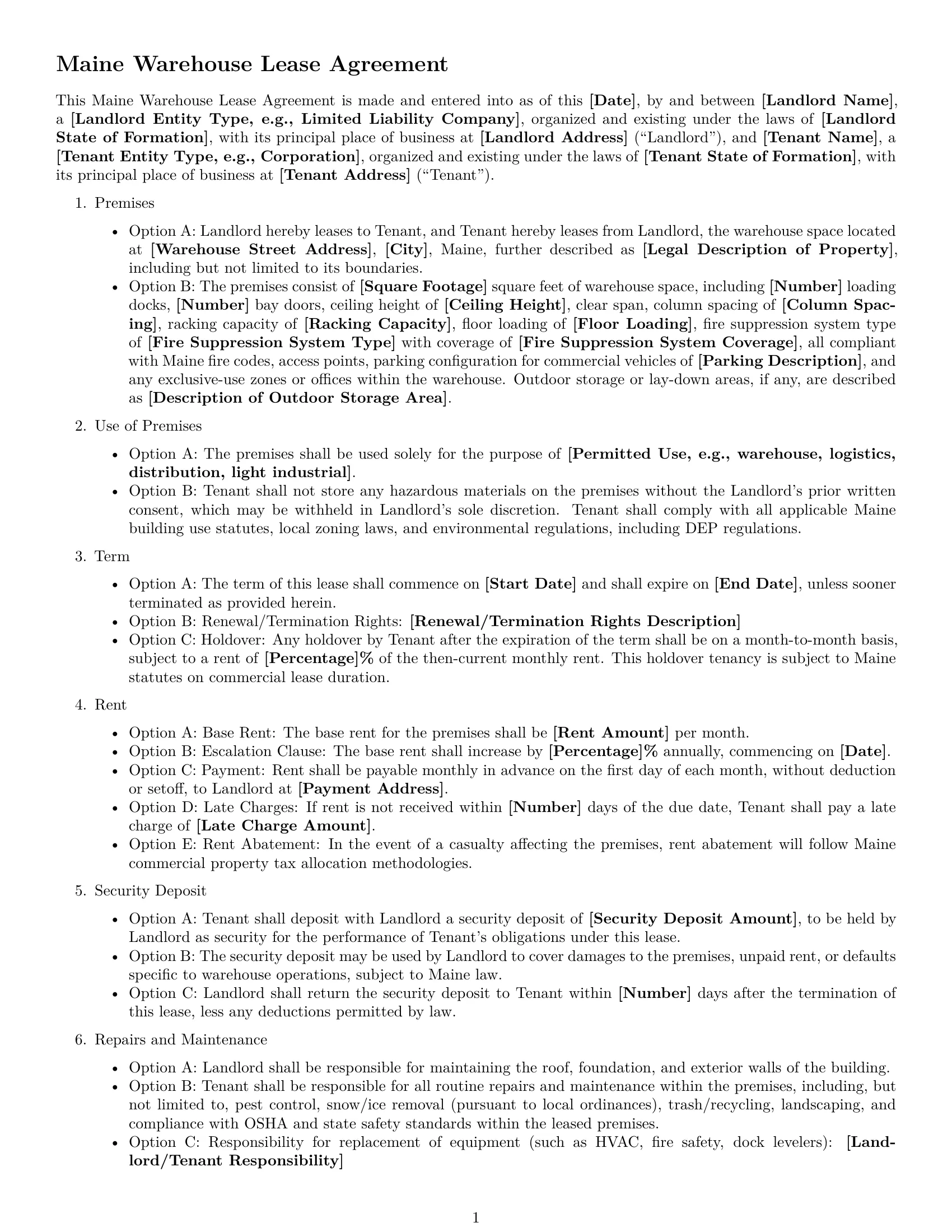 Preview page 1 of Free Maine warehouse lease agreement template