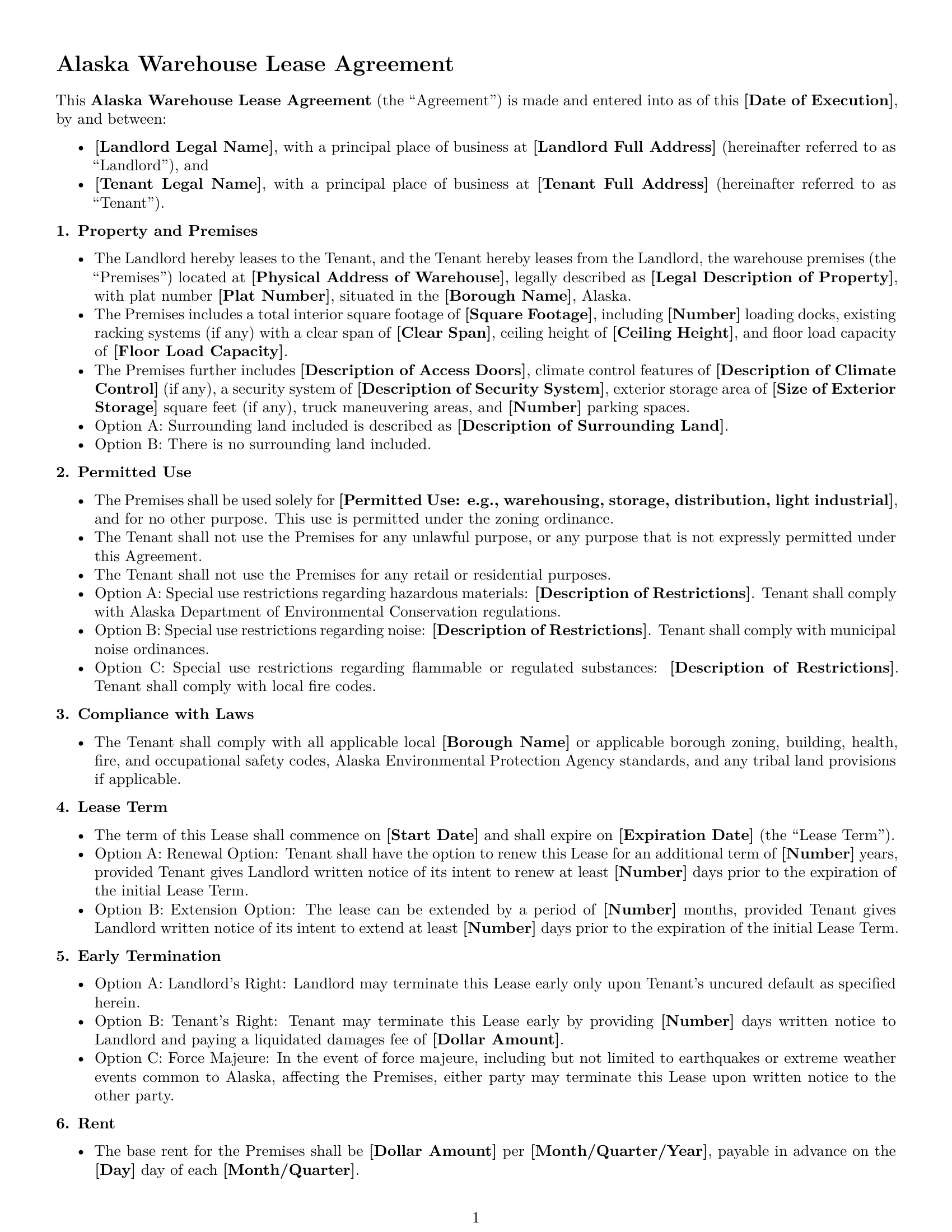 Preview page 1 of Free Alaska warehouse lease agreement template
