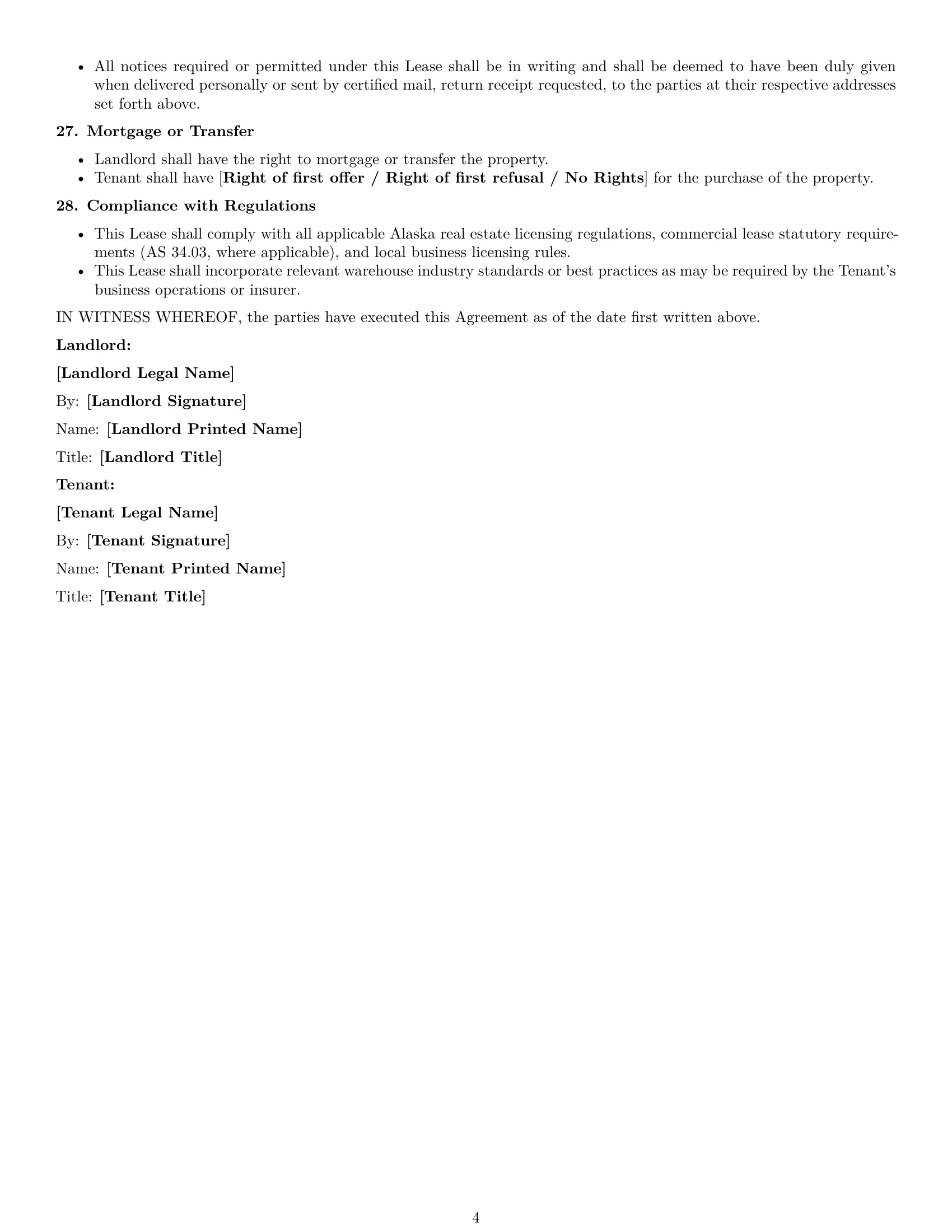 Preview page 4 of Free Alaska warehouse lease agreement template