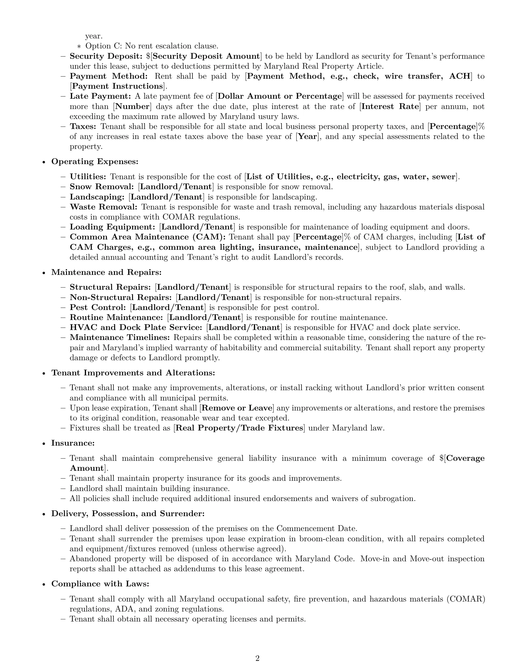 Preview page 2 of Free Maryland warehouse lease agreement template