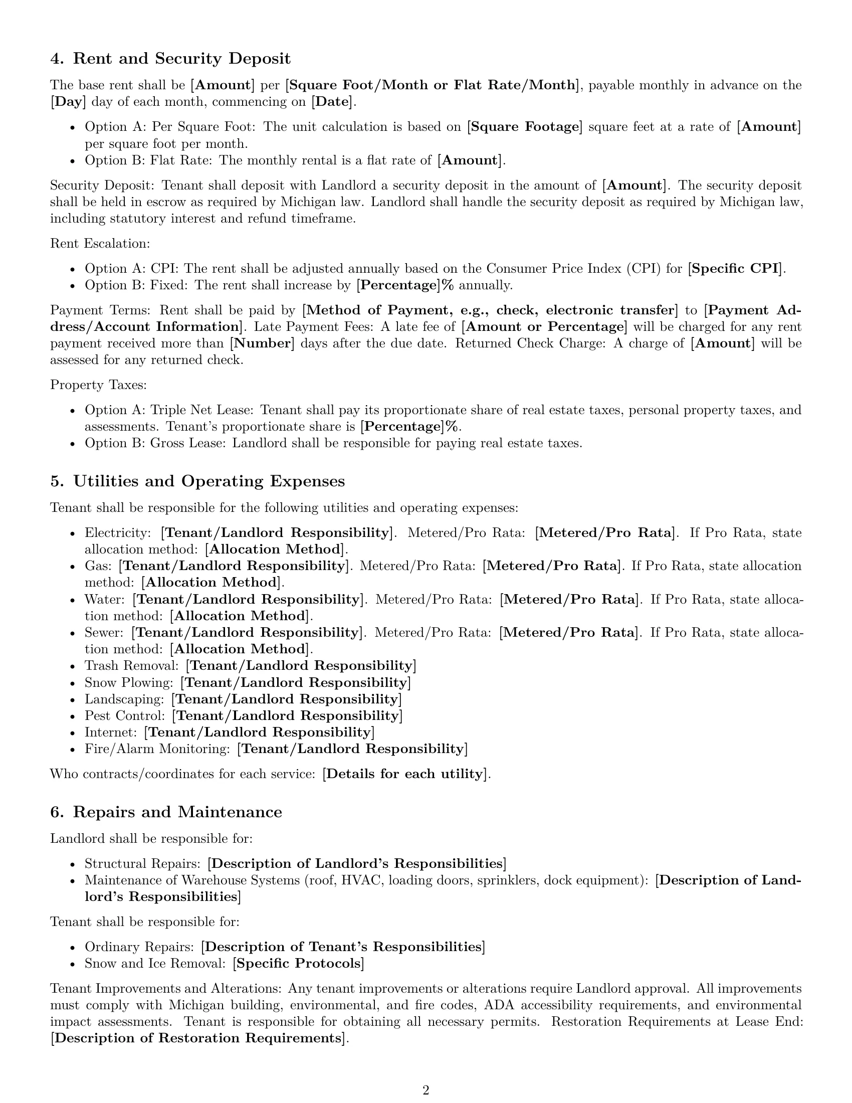 Preview page 2 of Free Michigan warehouse lease agreement template