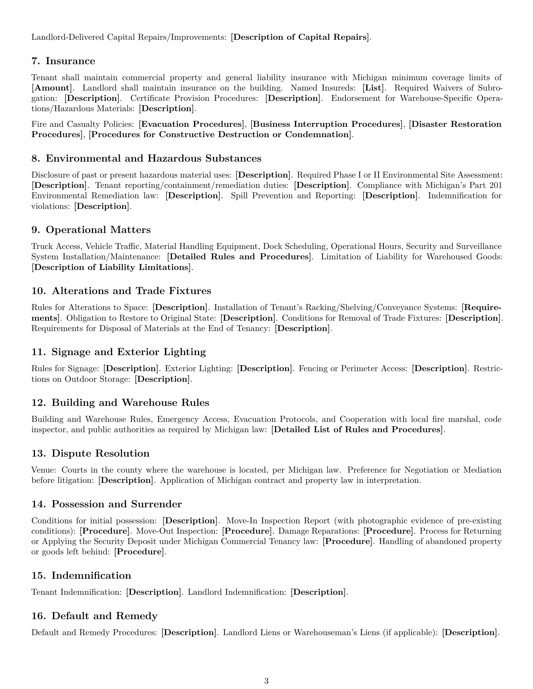 Preview page 3 of Free Michigan warehouse lease agreement template