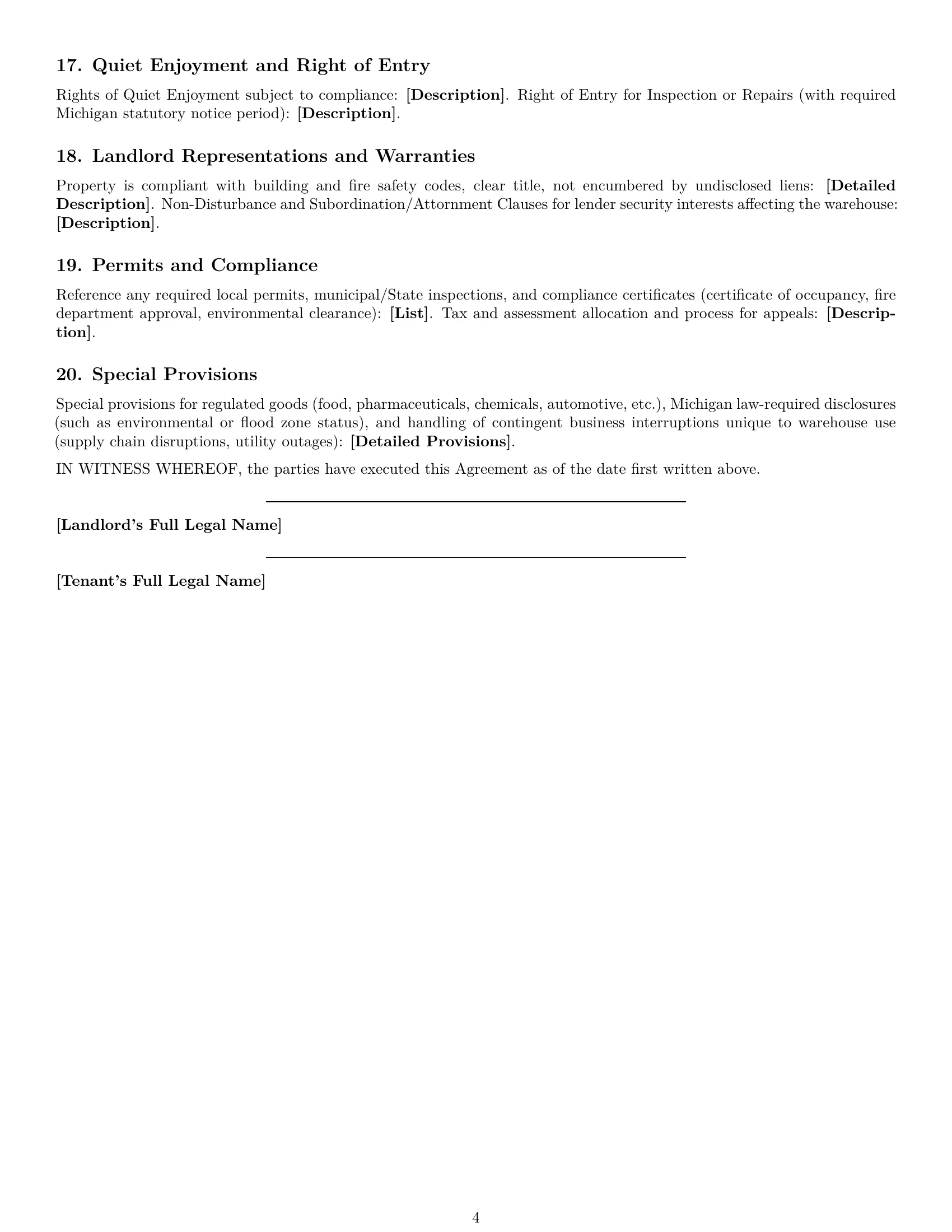 Preview page 4 of Free Michigan warehouse lease agreement template