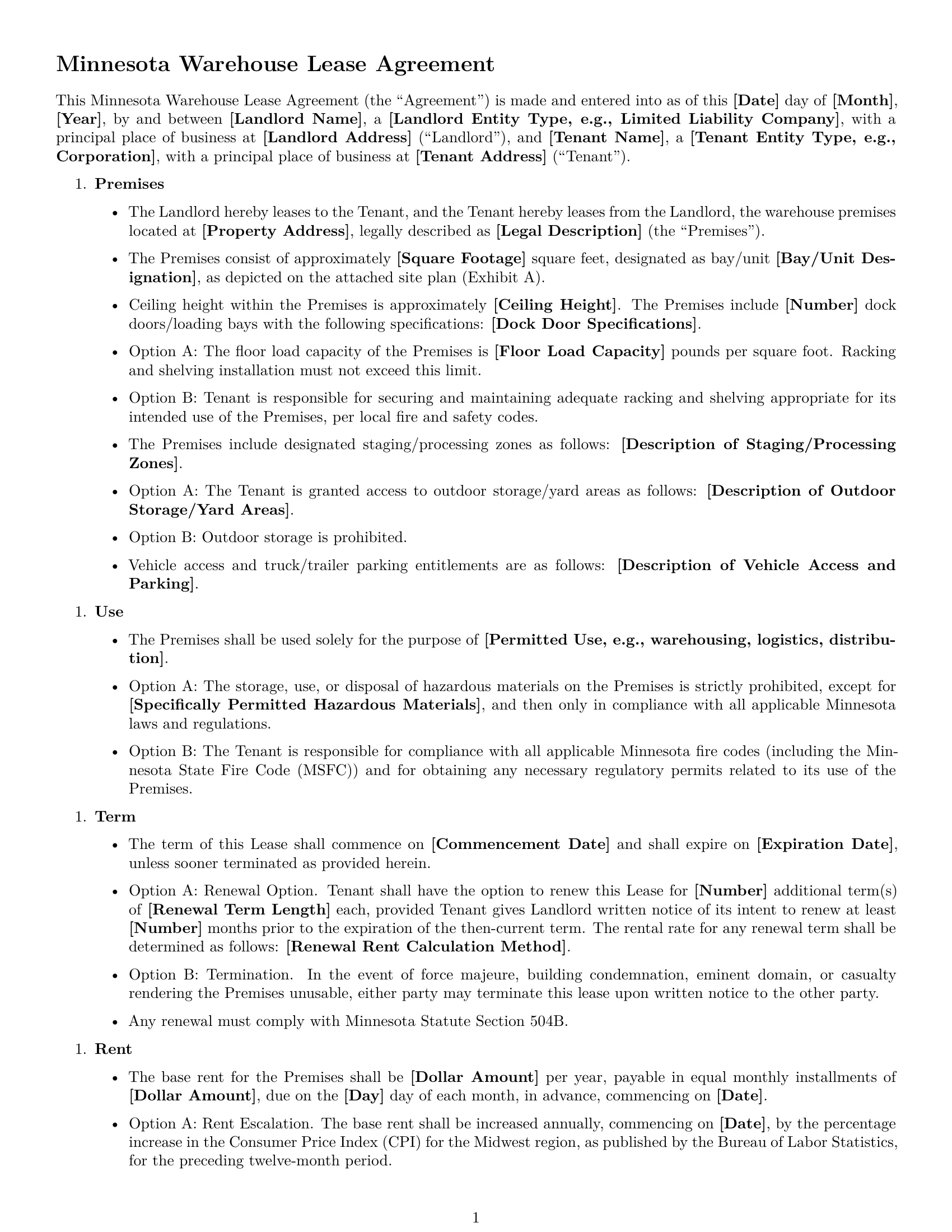 Preview page 1 of Free Minnesota warehouse lease agreement template