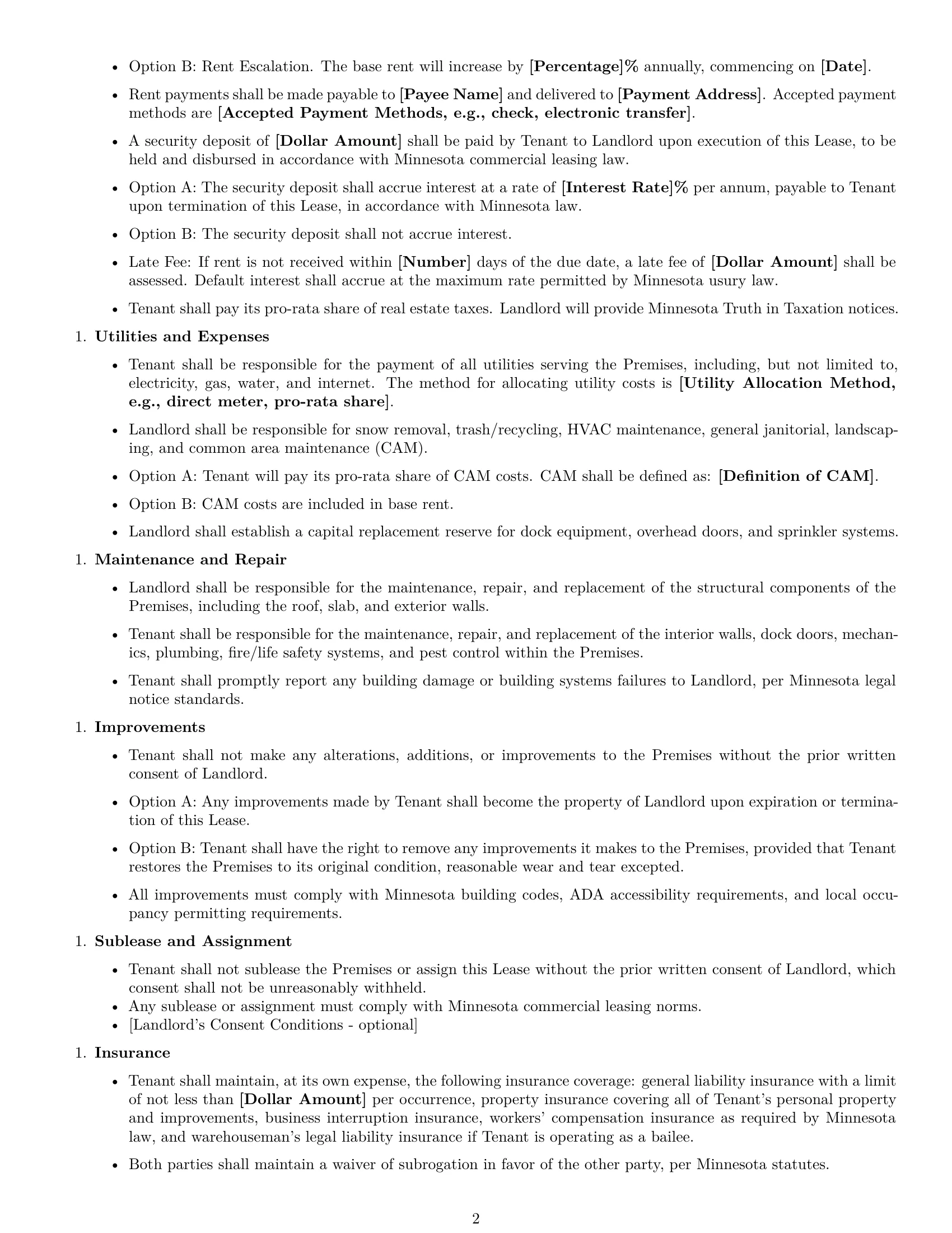 Preview page 2 of Free Minnesota warehouse lease agreement template