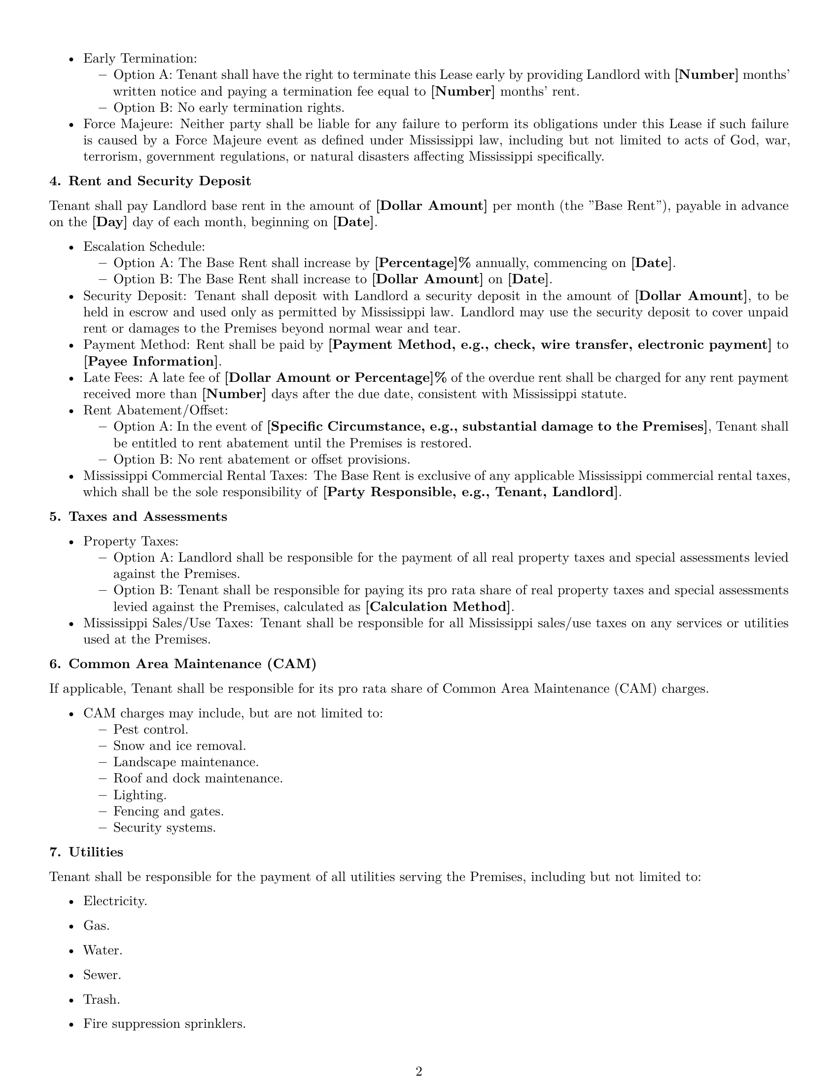 Preview page 2 of Free Mississippi warehouse lease agreement template