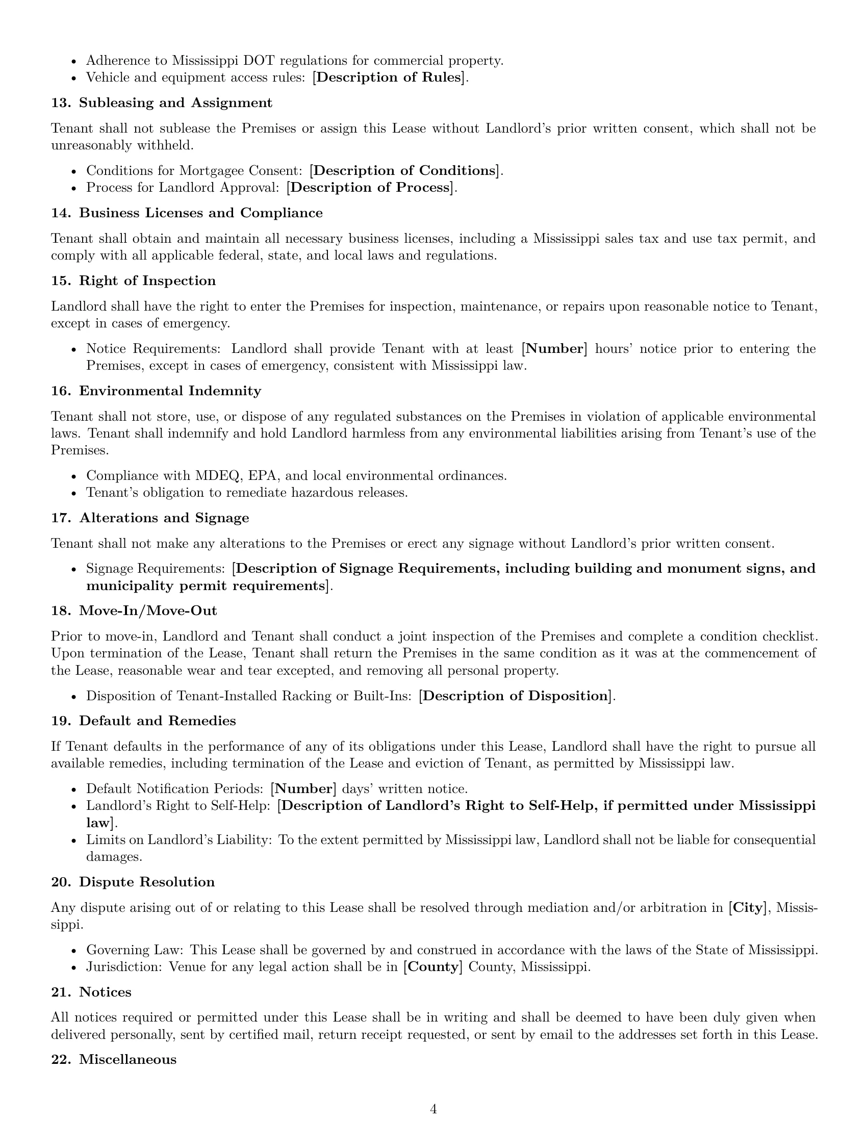 Preview page 4 of Free Mississippi warehouse lease agreement template