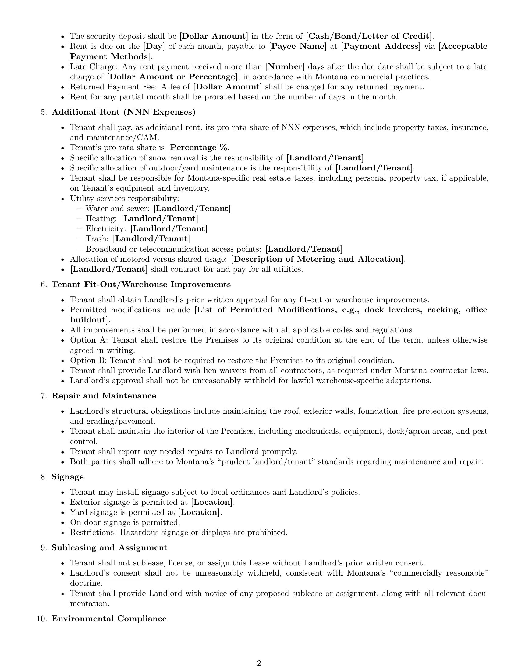 Preview page 2 of Free Montana warehouse lease agreement template