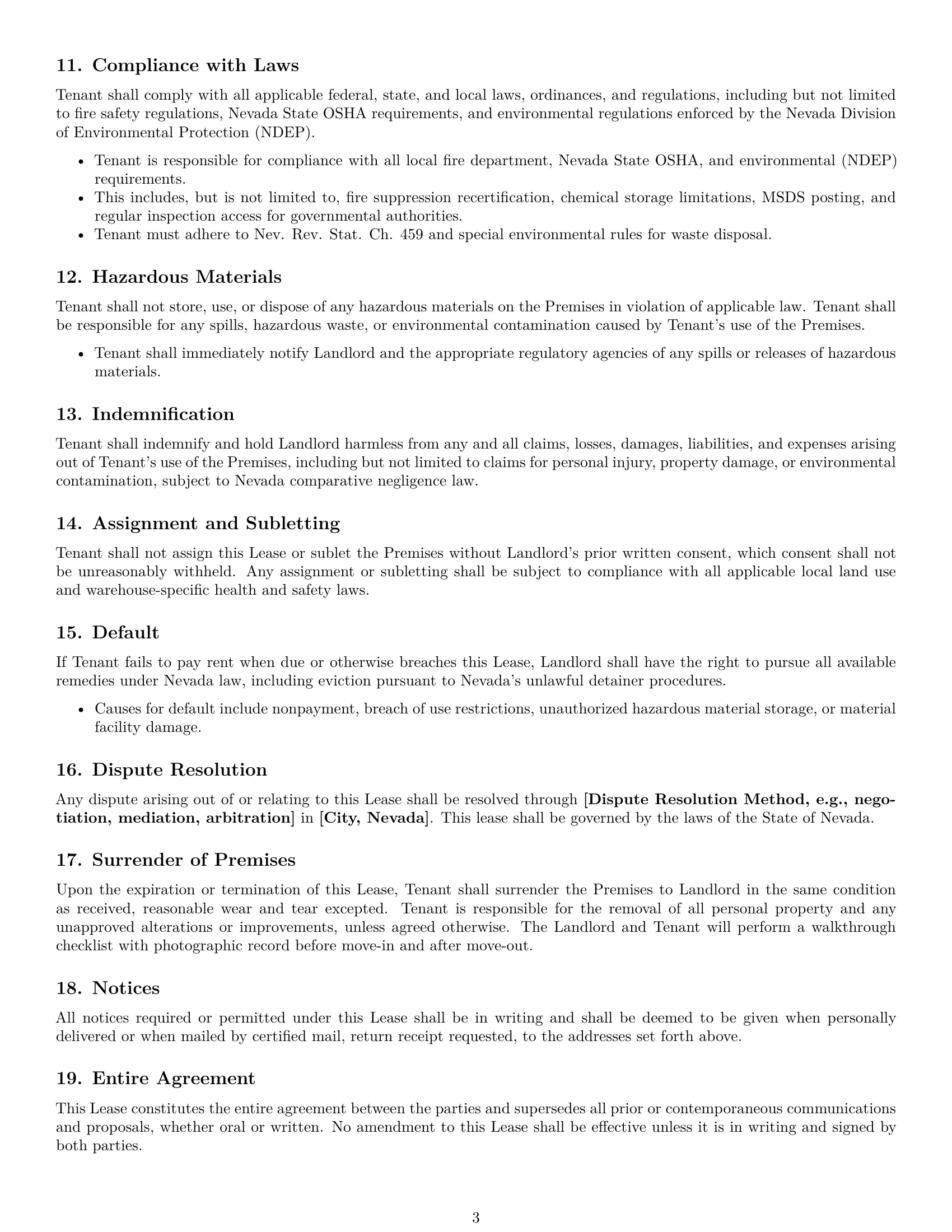 Preview page 3 of Free Nevada warehouse lease agreement template