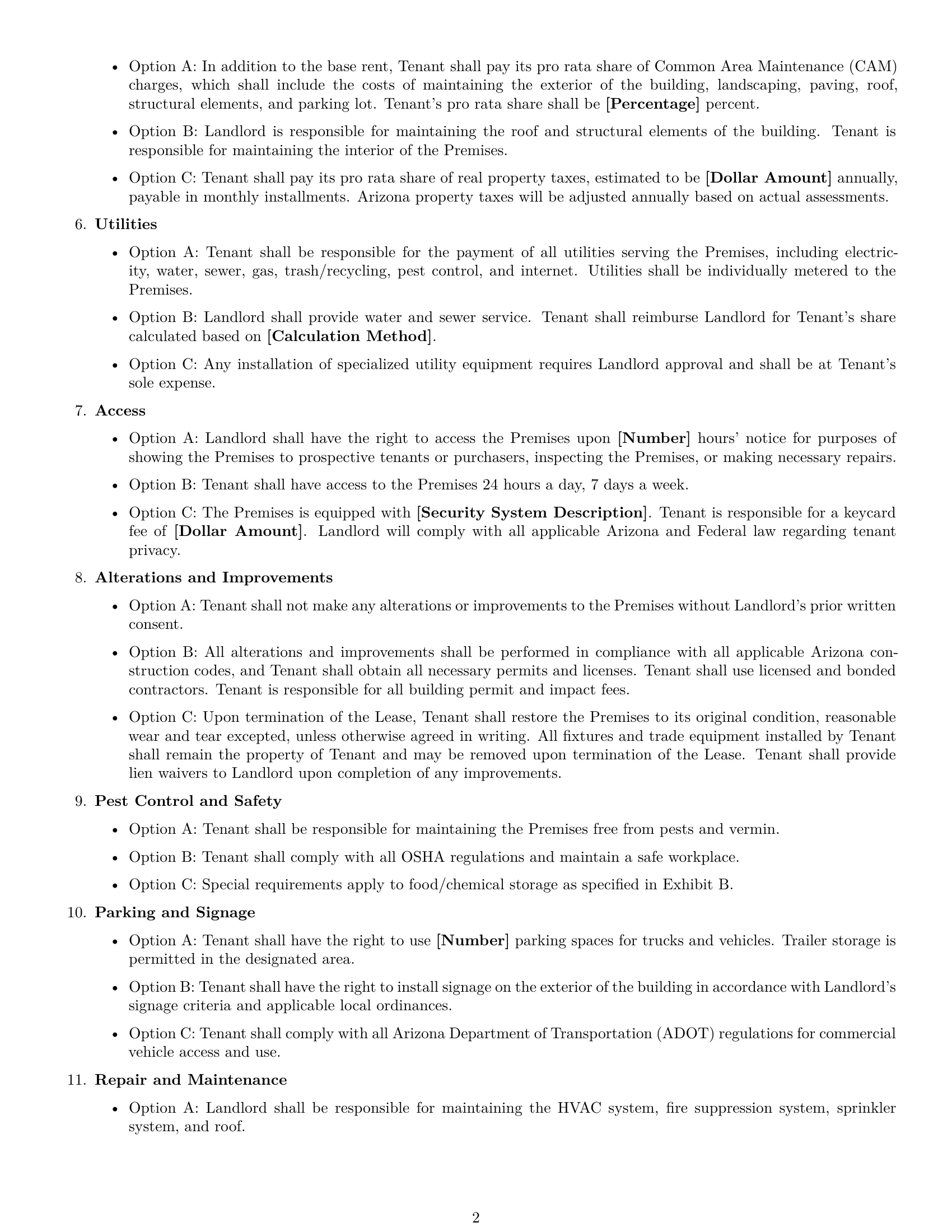 Preview page 2 of Free Arizona warehouse lease agreement template