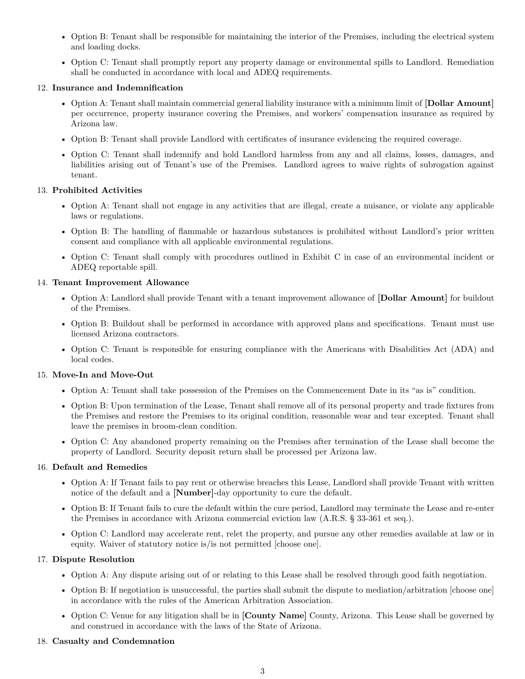 Preview page 3 of Free Arizona warehouse lease agreement template