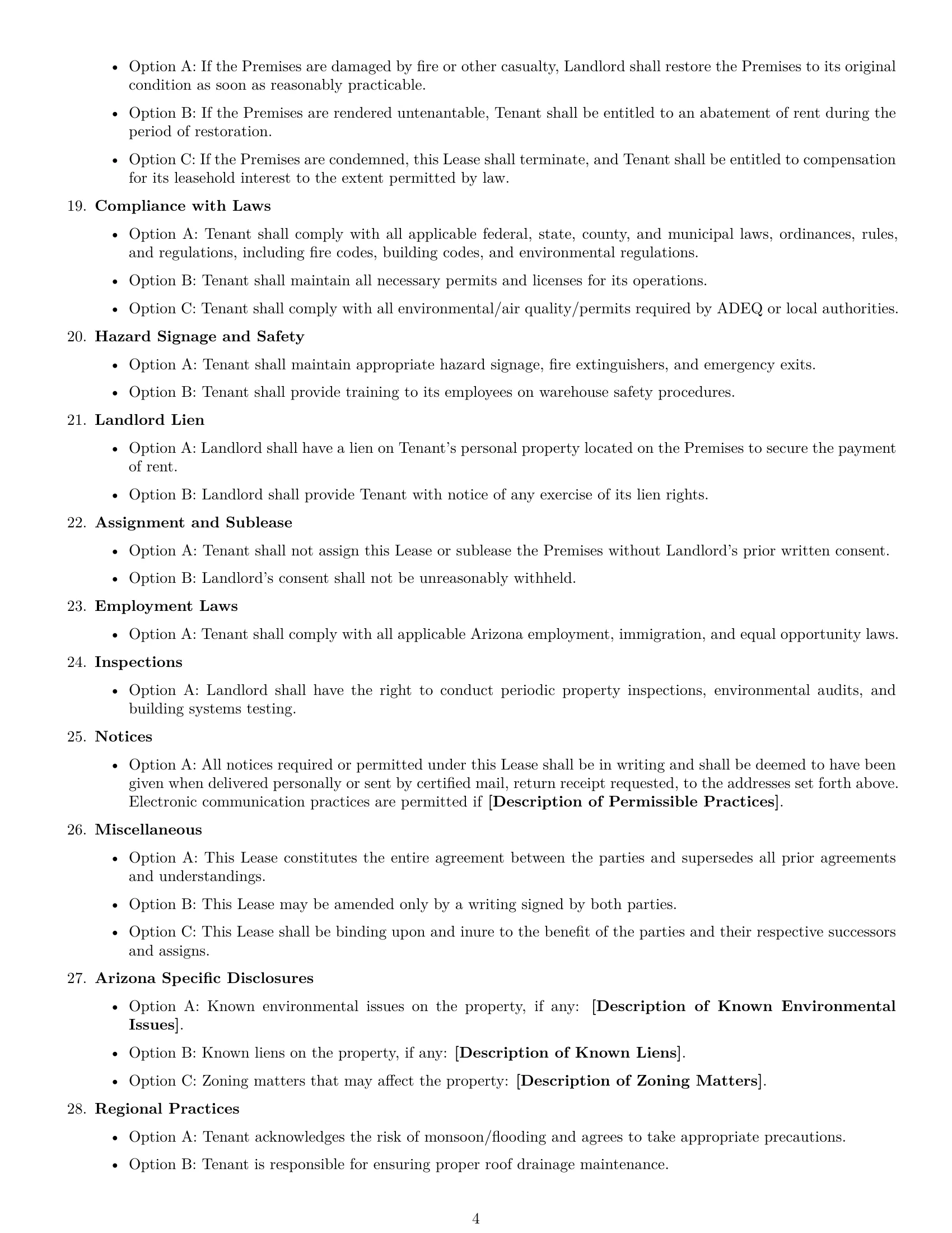 Preview page 4 of Free Arizona warehouse lease agreement template