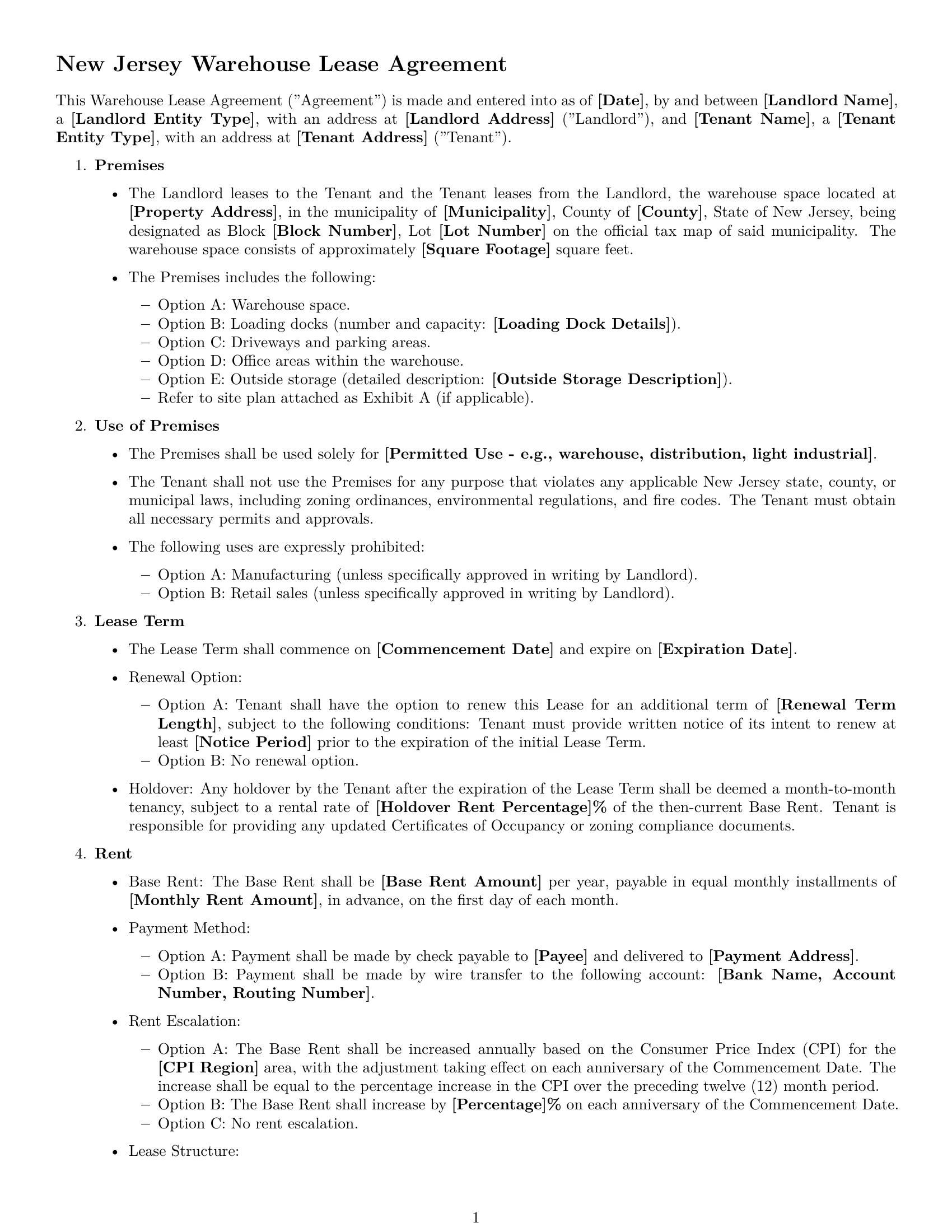 Preview page 1 of Free New Jersey warehouse lease agreement template