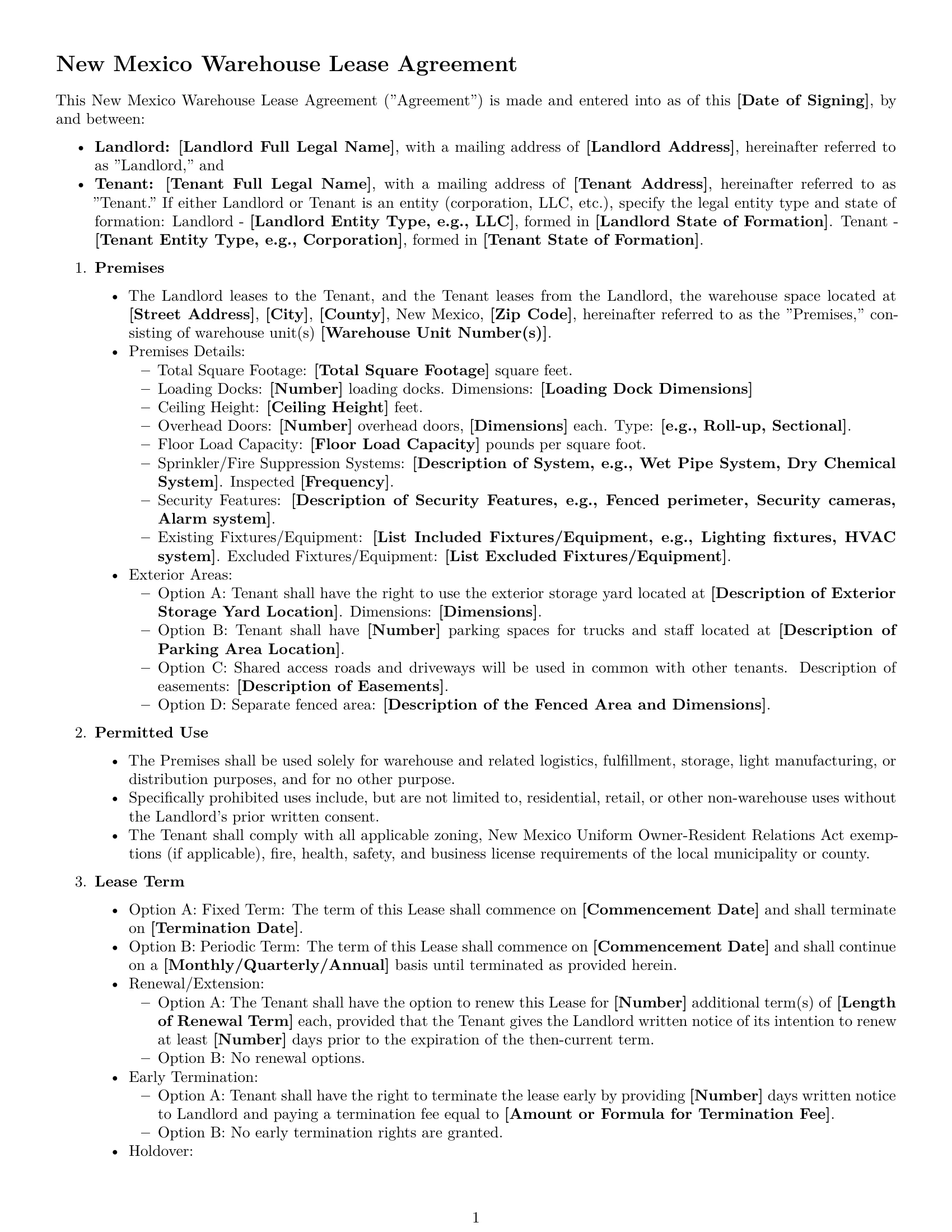 Preview page 1 of Free New Mexico warehouse lease agreement template