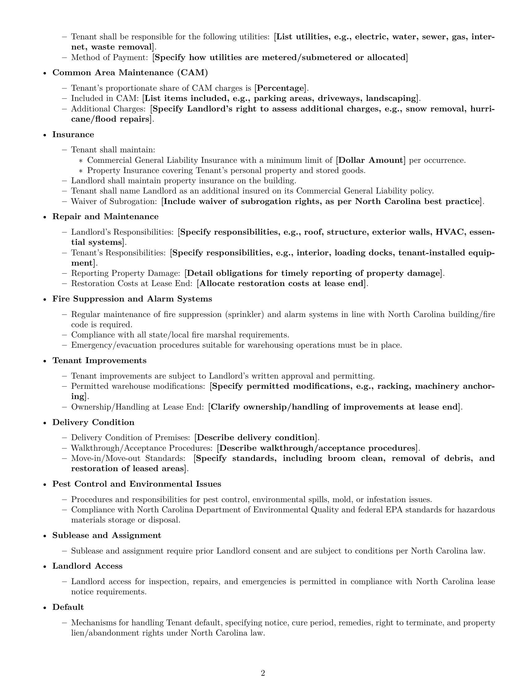 Preview page 2 of Free North Carolina warehouse lease agreement template