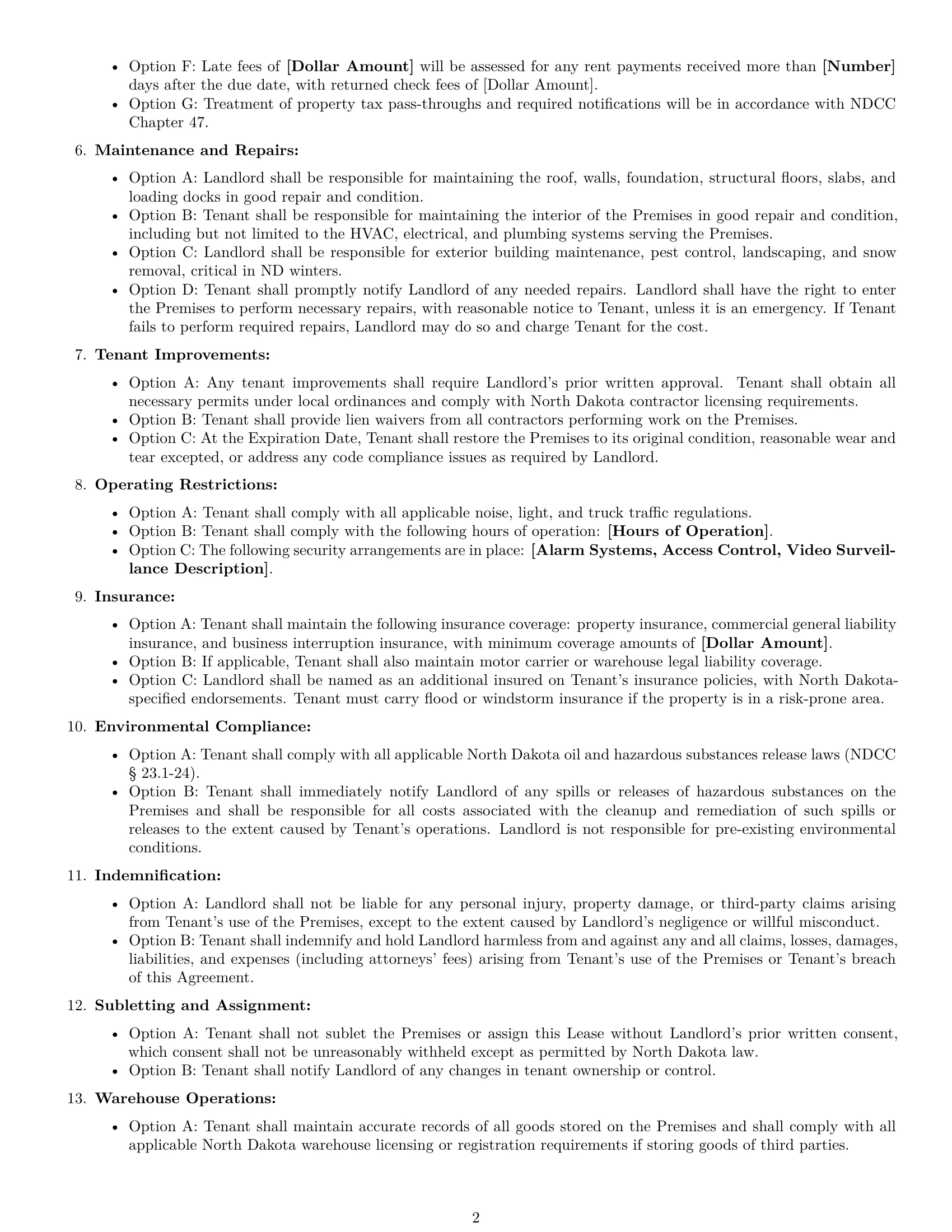 Preview page 2 of Free North Dakota warehouse lease agreement template