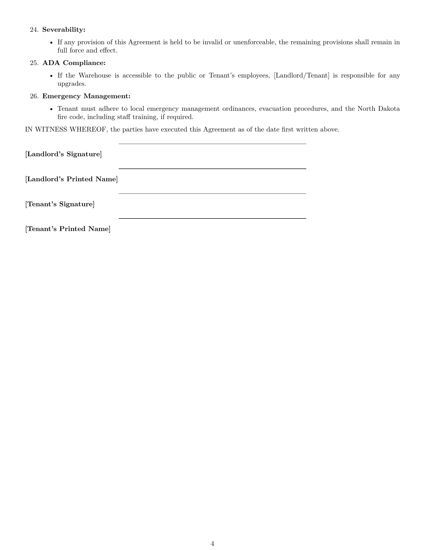 Preview page 4 of Free North Dakota warehouse lease agreement template