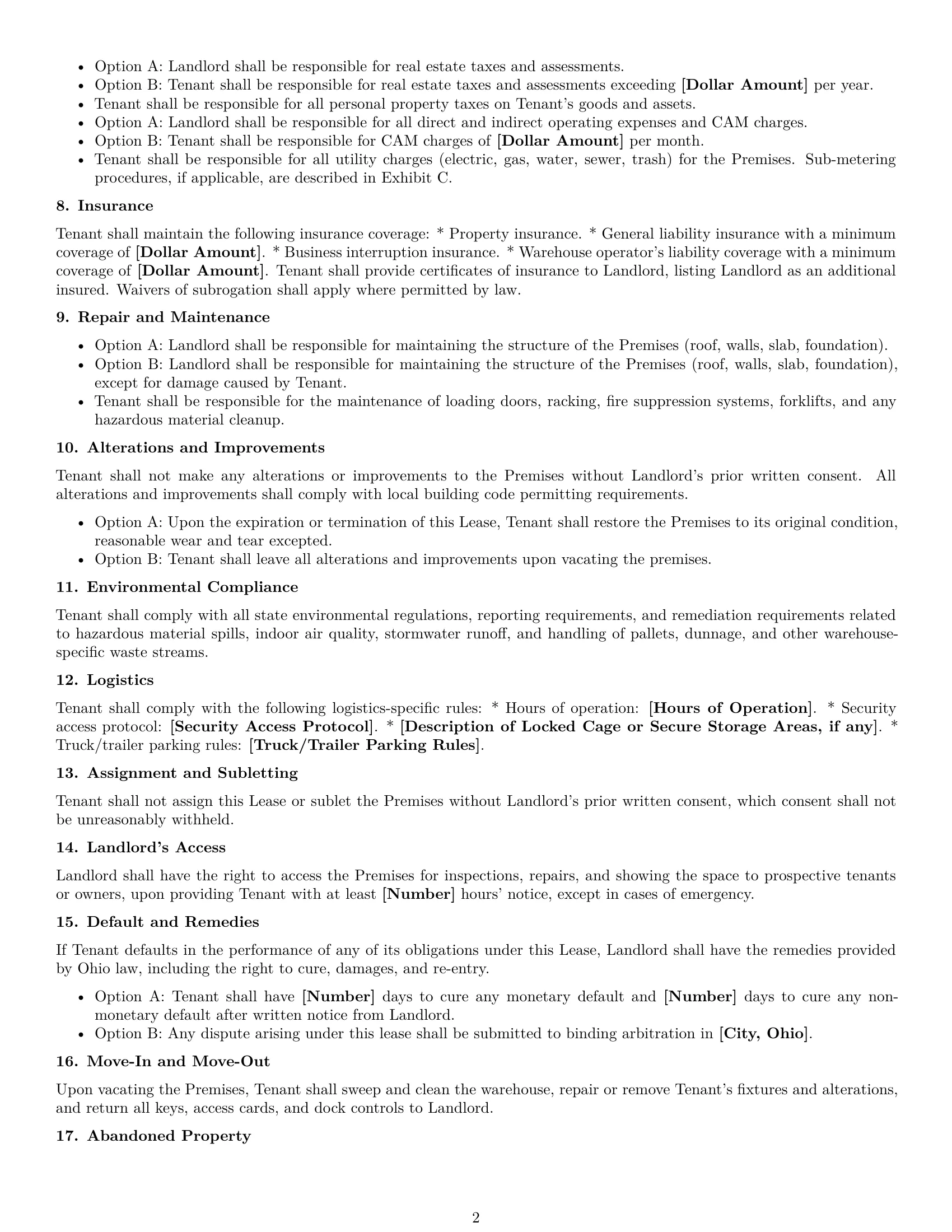 Preview page 2 of Free Ohio warehouse lease agreement template