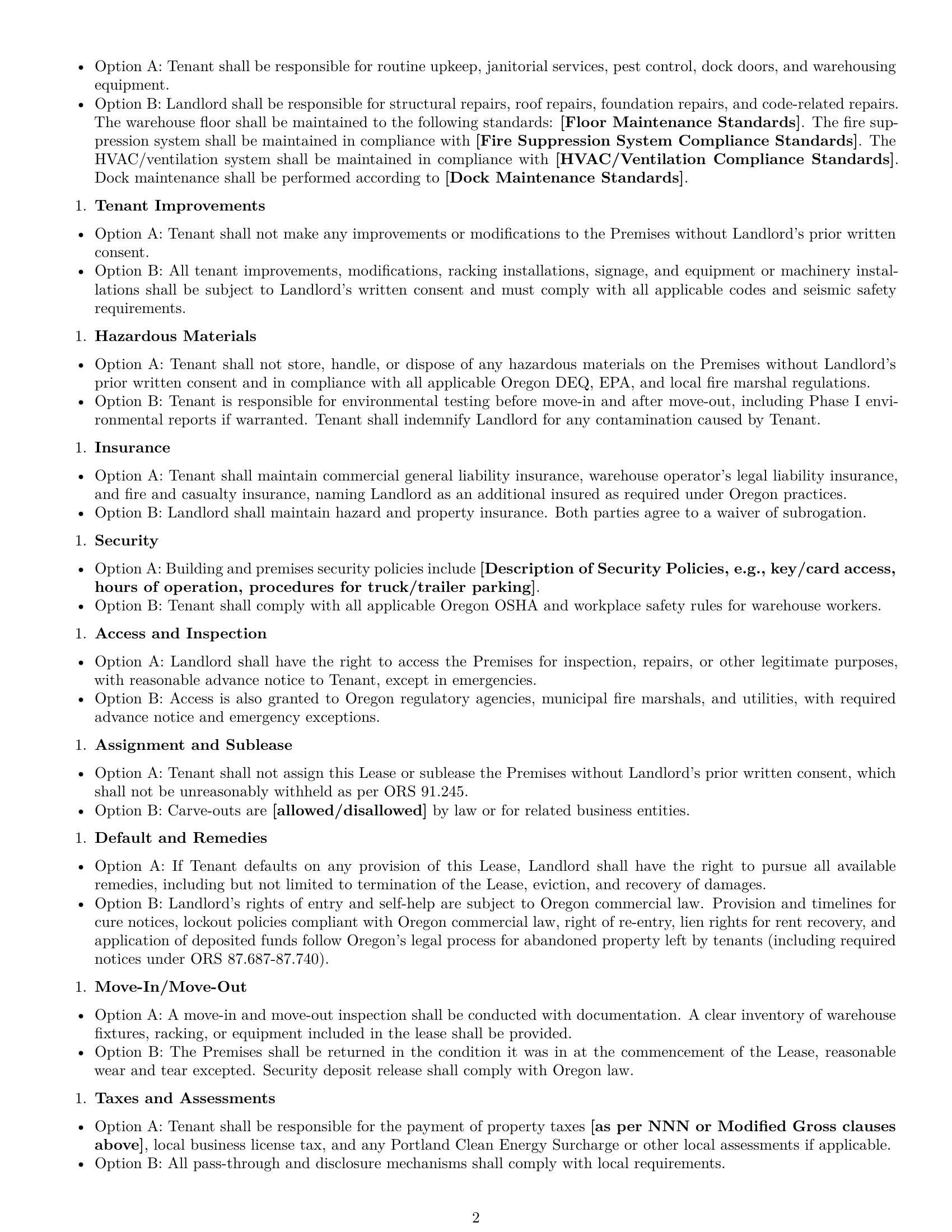 Preview page 2 of Free Oregon warehouse lease agreement template