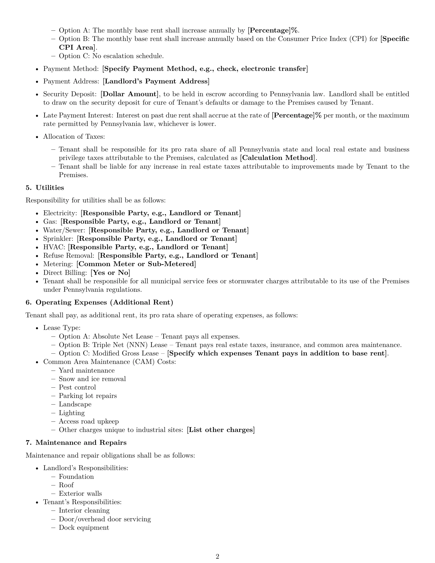 Preview page 2 of Free Pennsylvania warehouse lease agreement template