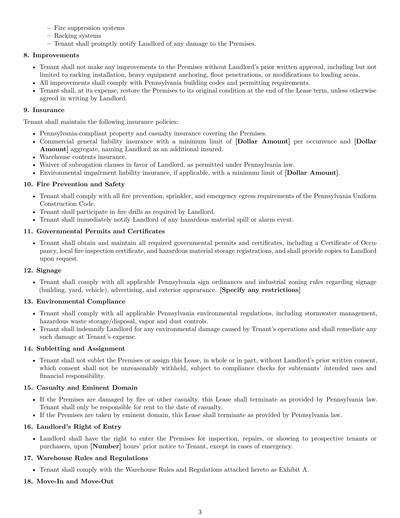 Preview page 3 of Free Pennsylvania warehouse lease agreement template