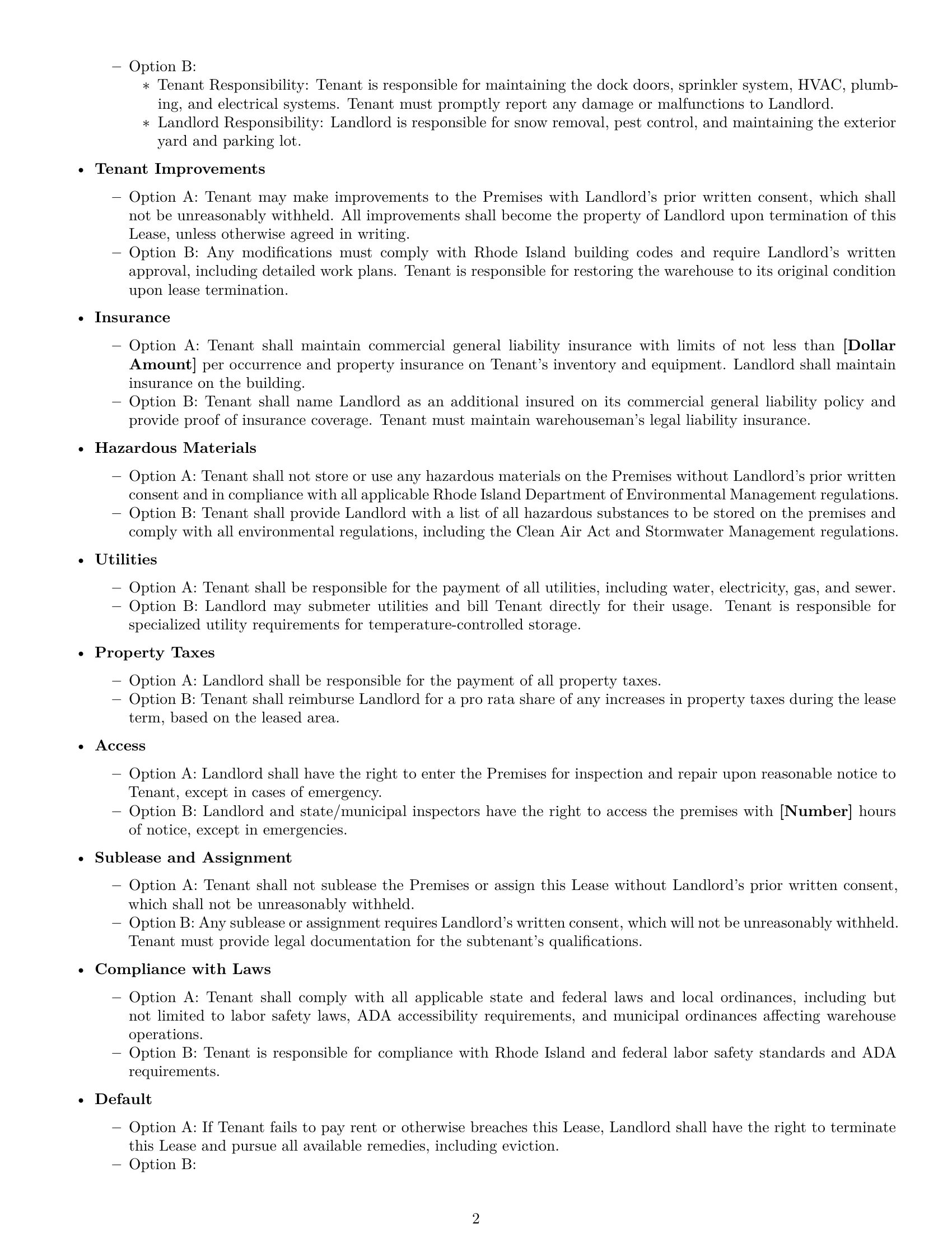 Preview page 2 of Free Rhode Island warehouse lease agreement template