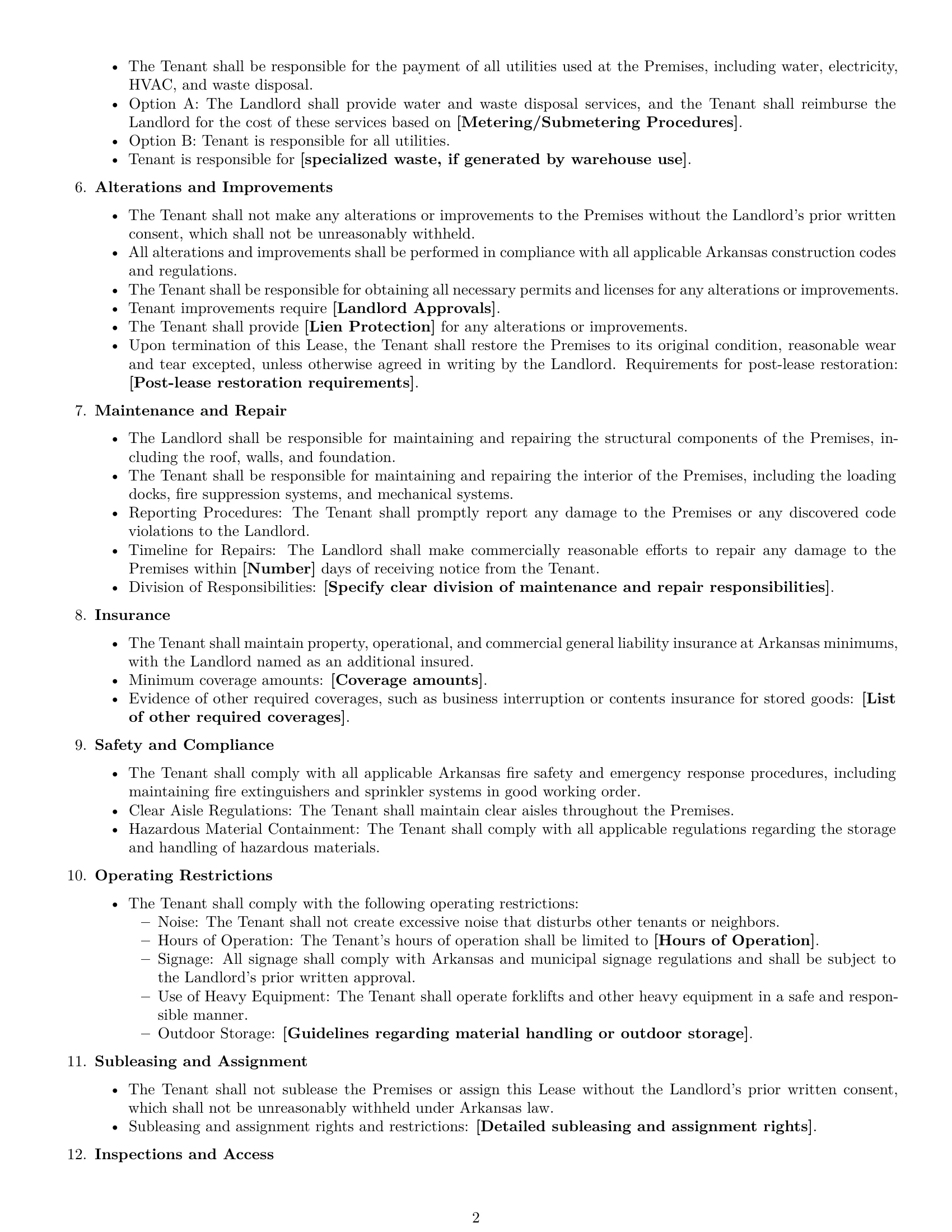 Preview page 2 of Free Arkansas warehouse lease agreement template