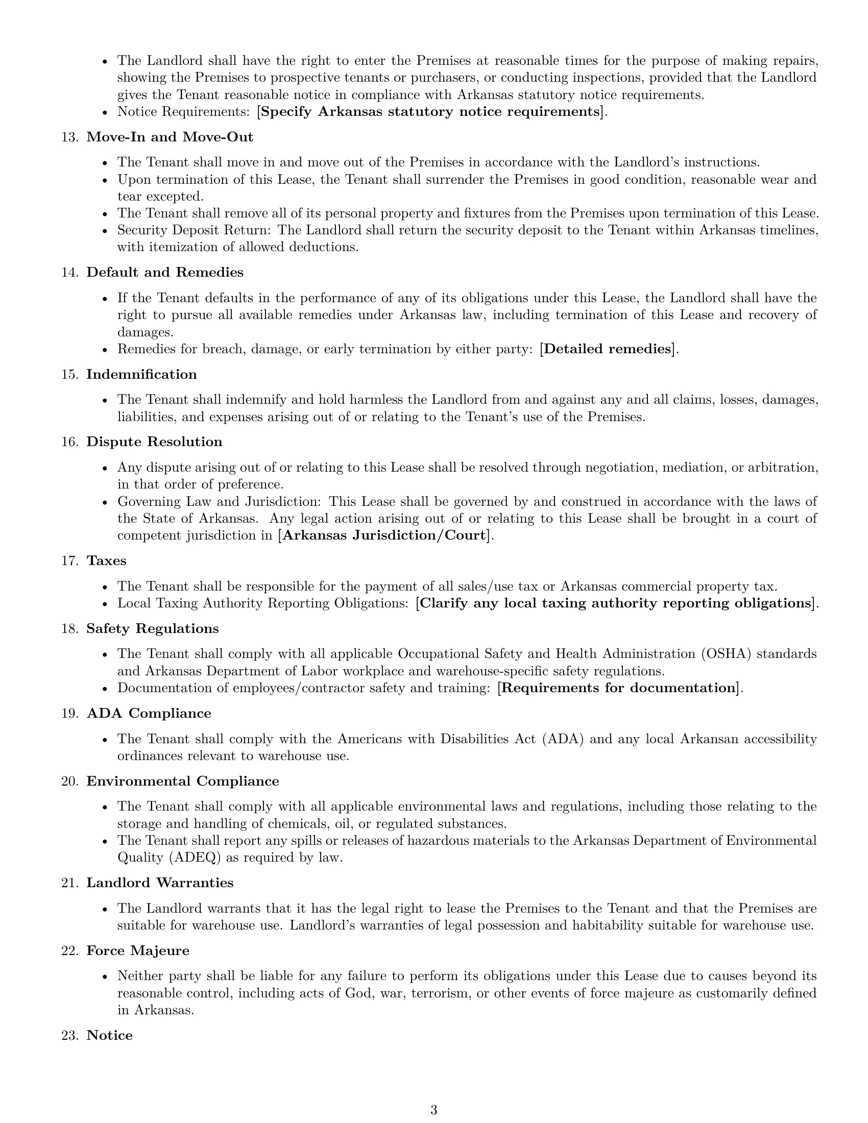 Preview page 3 of Free Arkansas warehouse lease agreement template