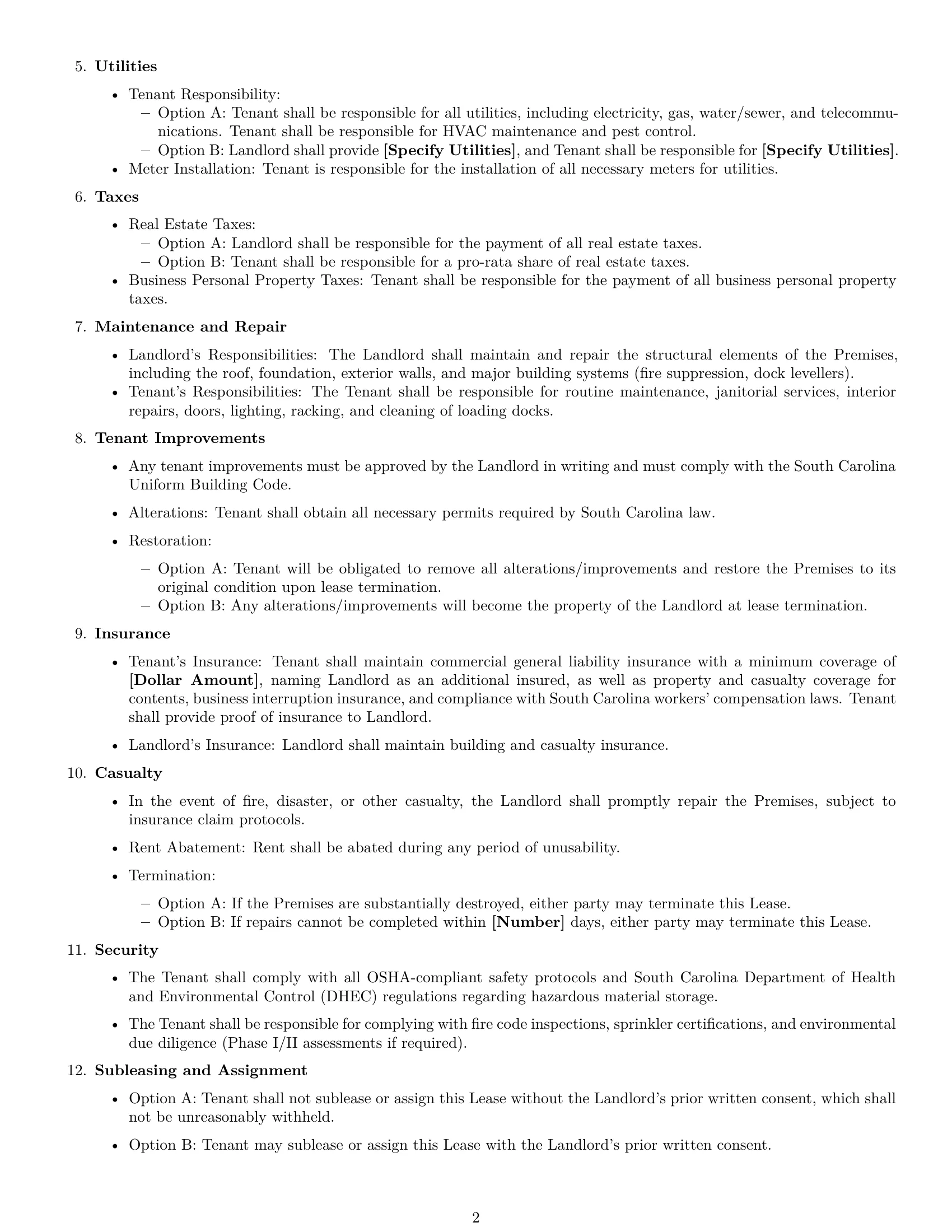 Preview page 2 of Free South Carolina warehouse lease agreement template