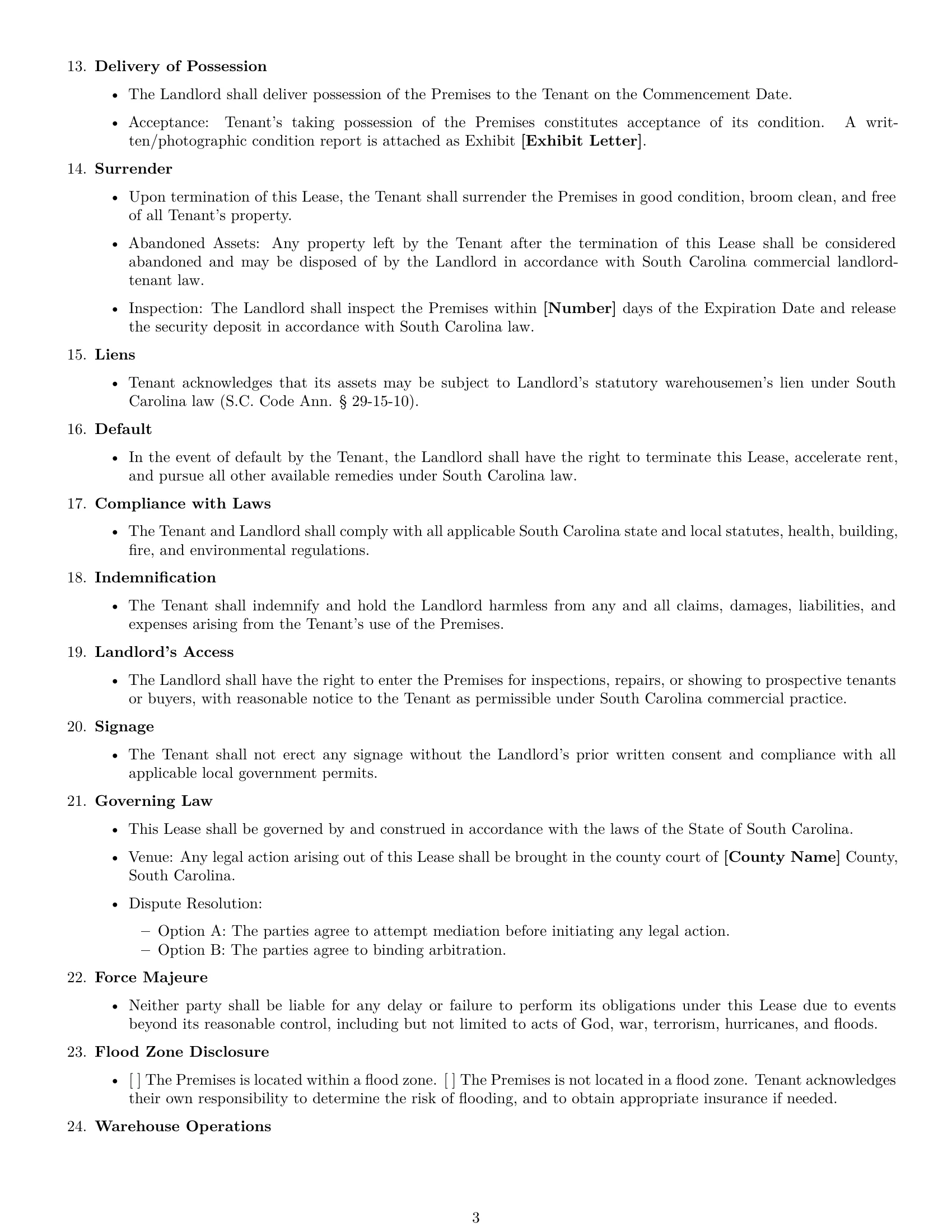 Preview page 3 of Free South Carolina warehouse lease agreement template
