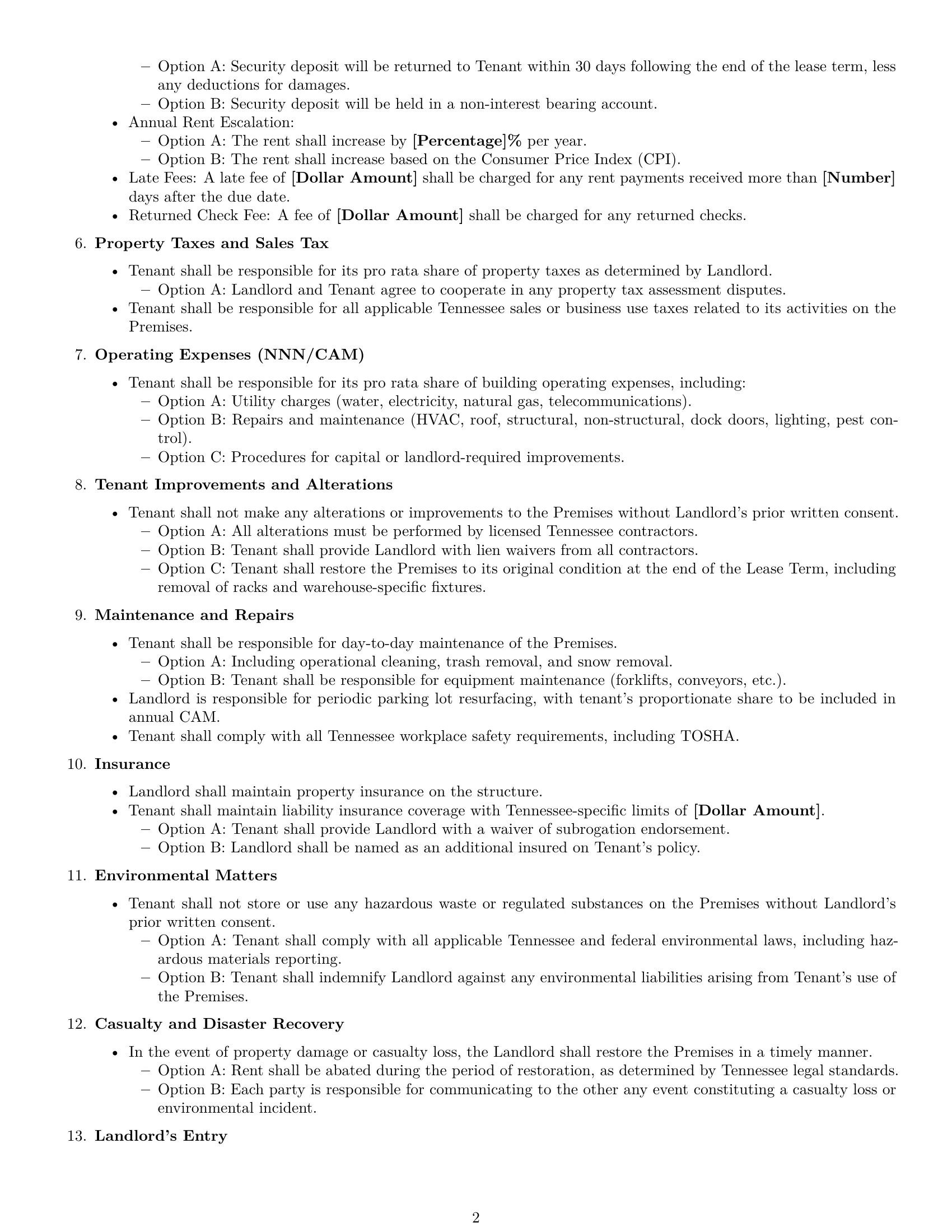 Preview page 2 of Free Tennessee warehouse lease agreement template