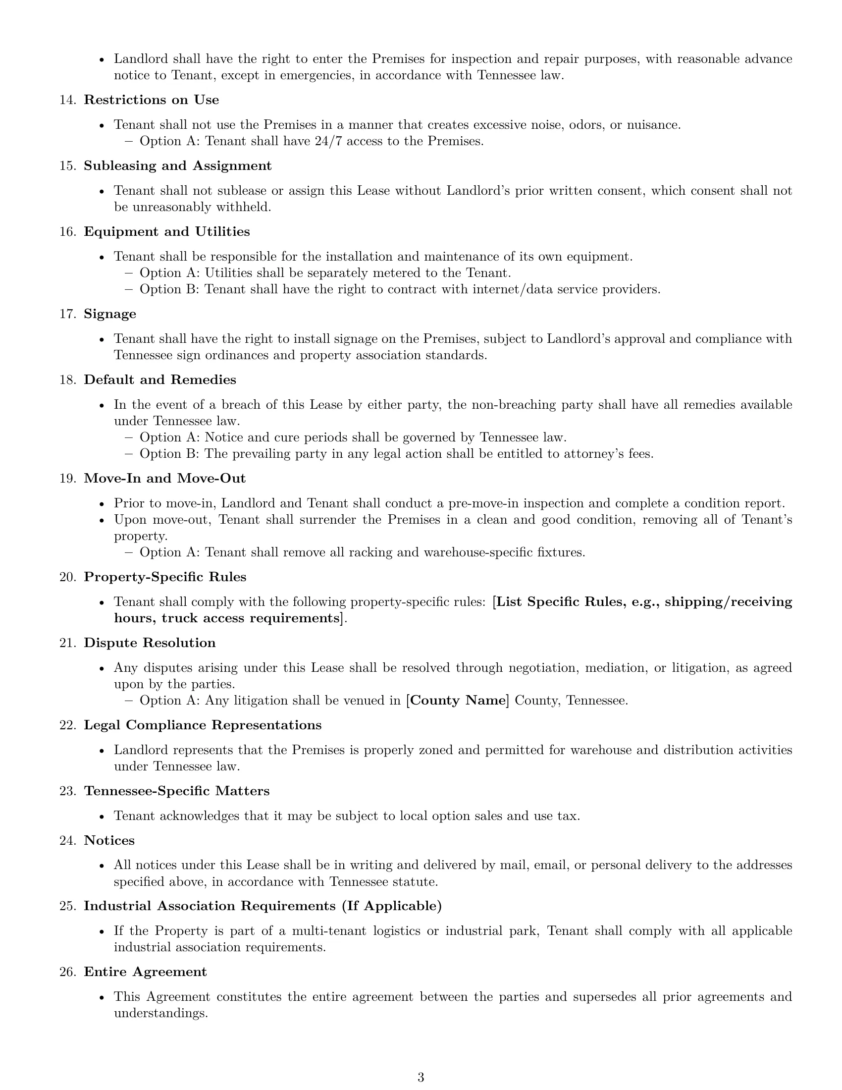 Preview page 3 of Free Tennessee warehouse lease agreement template