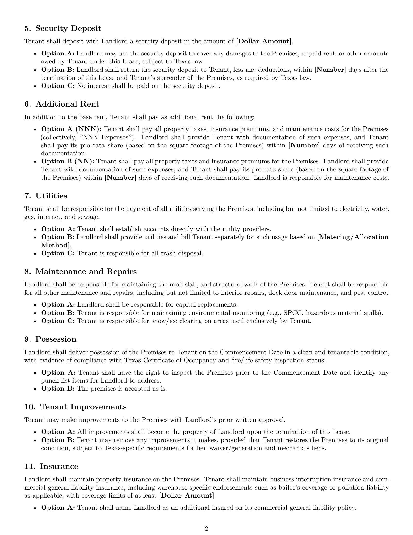 Preview page 2 of Free Texas warehouse lease agreement template
