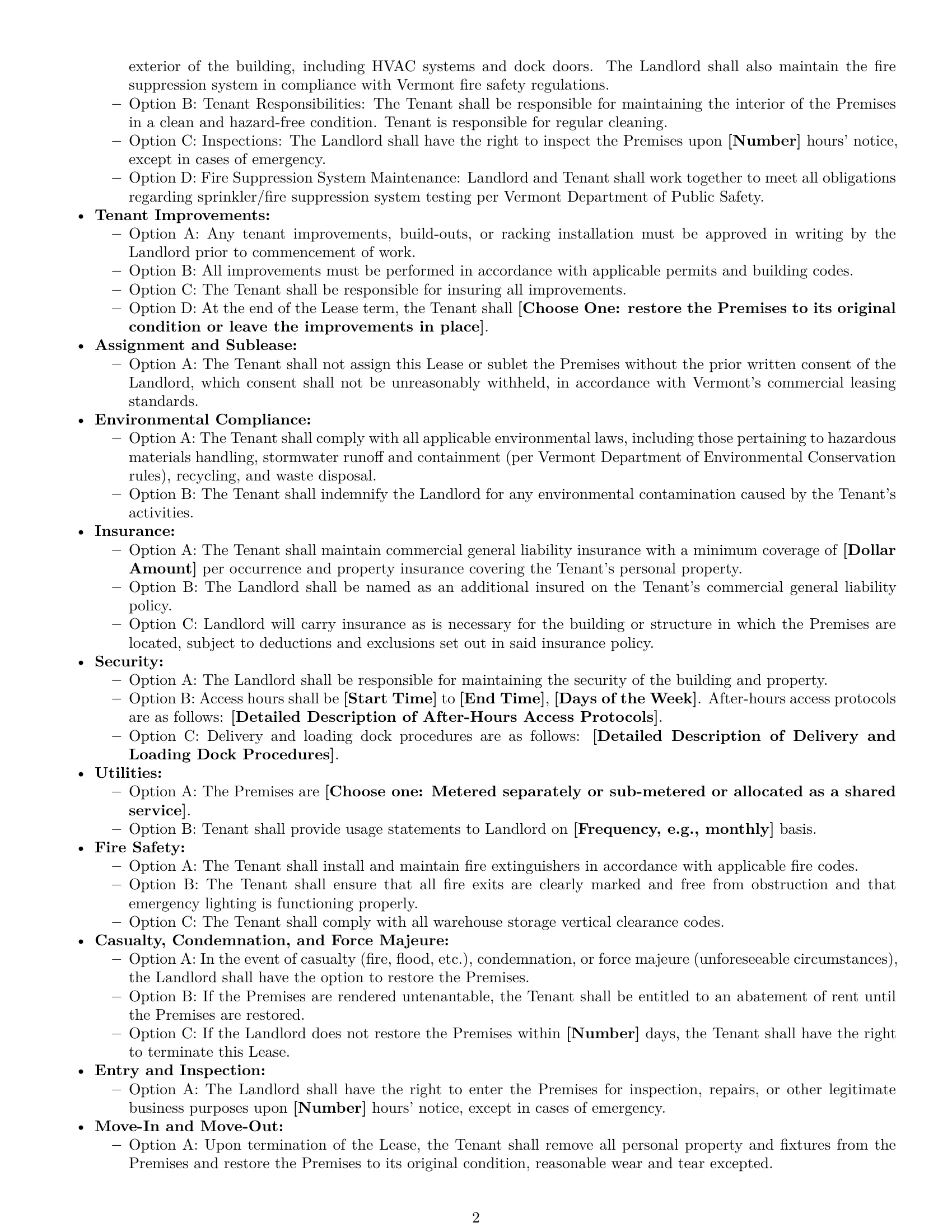 Preview page 2 of Free Vermont warehouse lease agreement template
