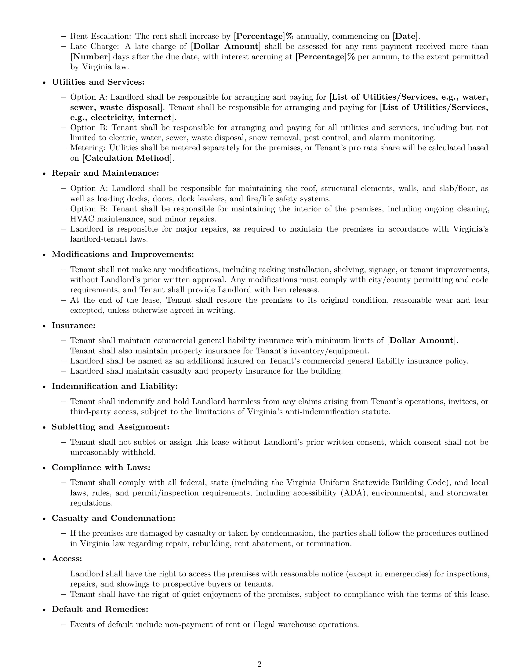 Preview page 2 of Free Virginia warehouse lease agreement template