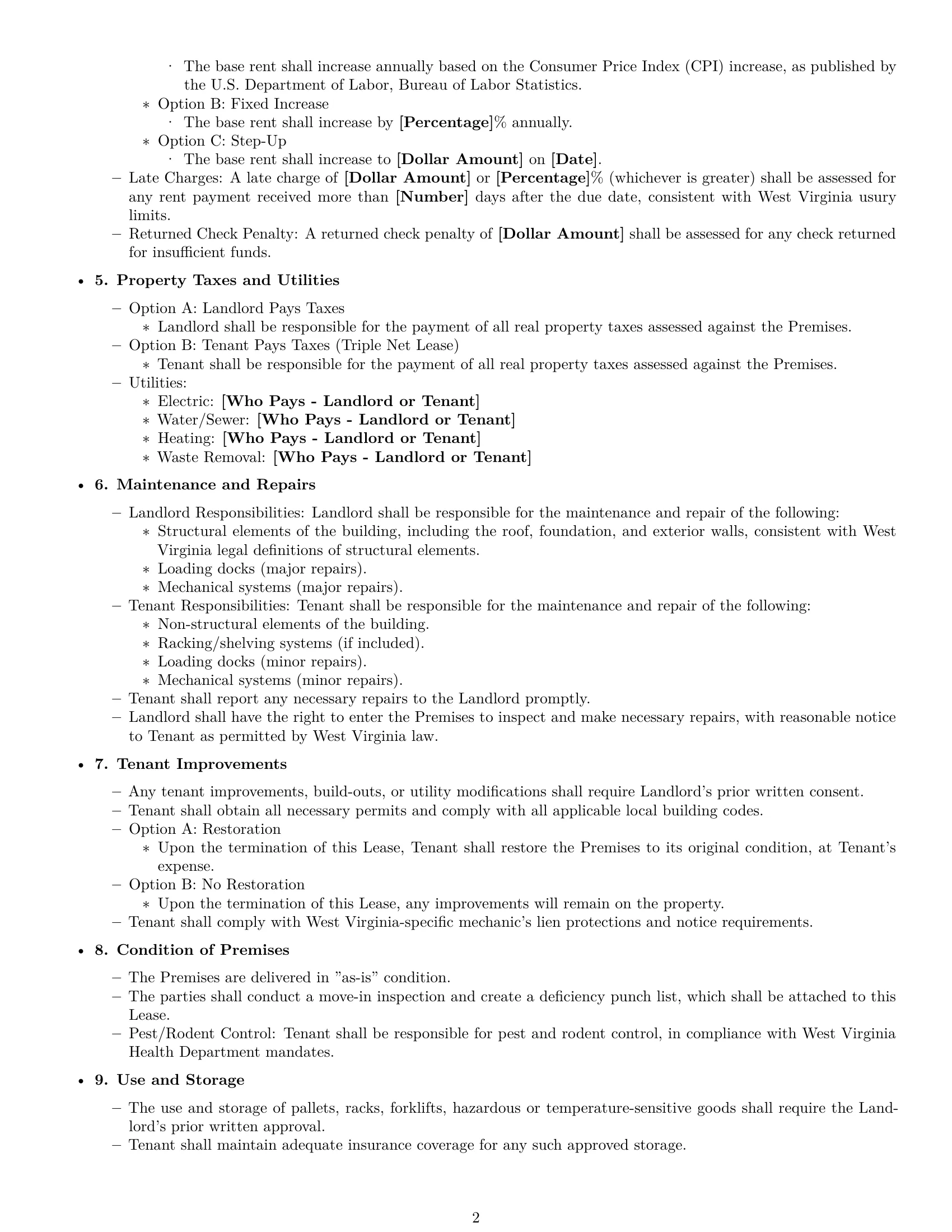 Preview page 2 of Free West Virginia warehouse lease agreement template