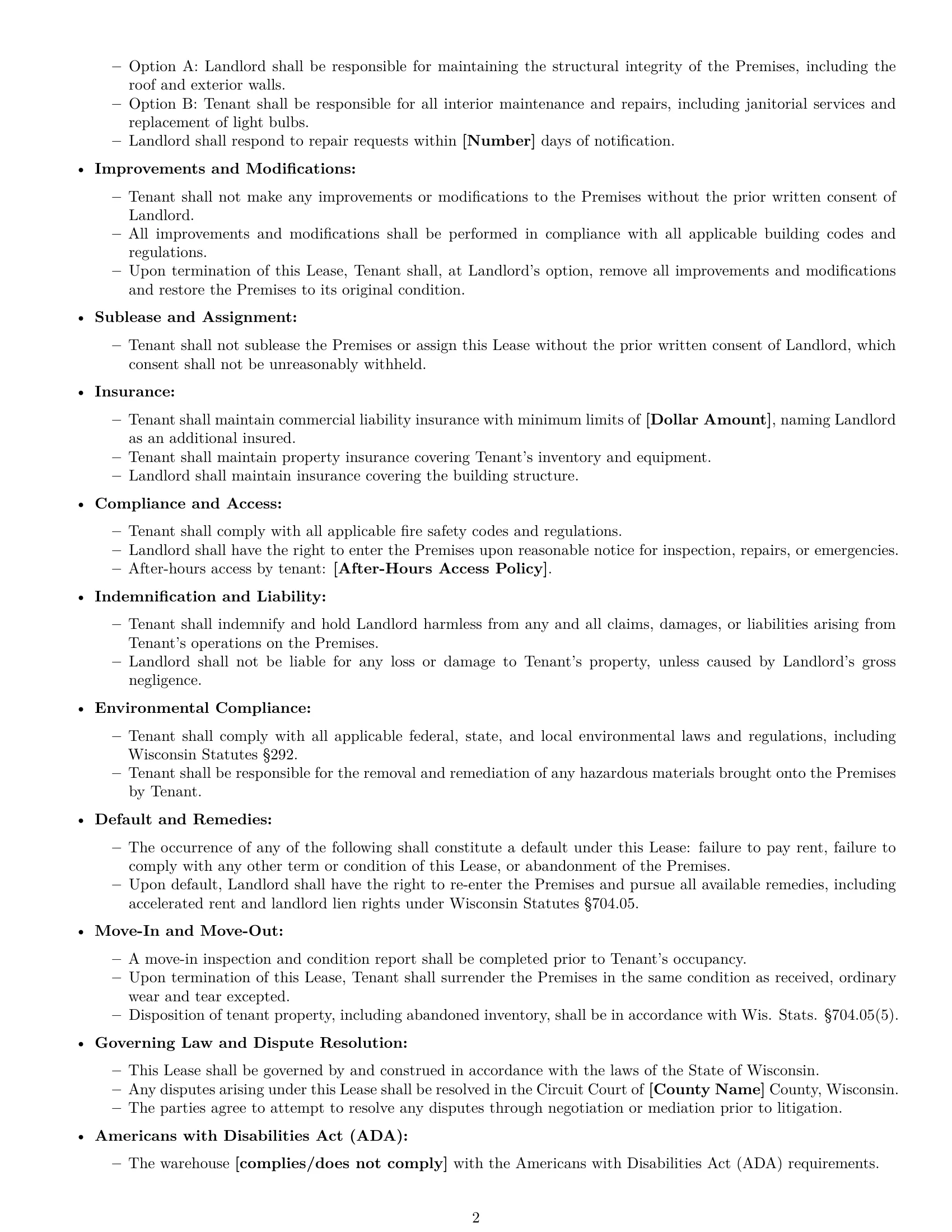 Preview page 2 of Free Wisconsin warehouse lease agreement template