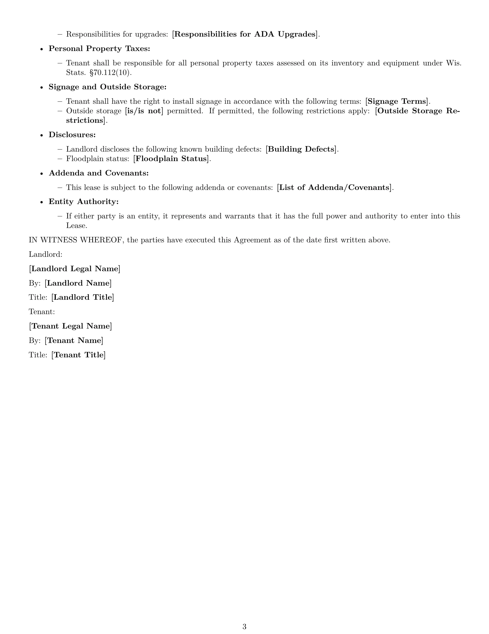 Preview page 3 of Free Wisconsin warehouse lease agreement template