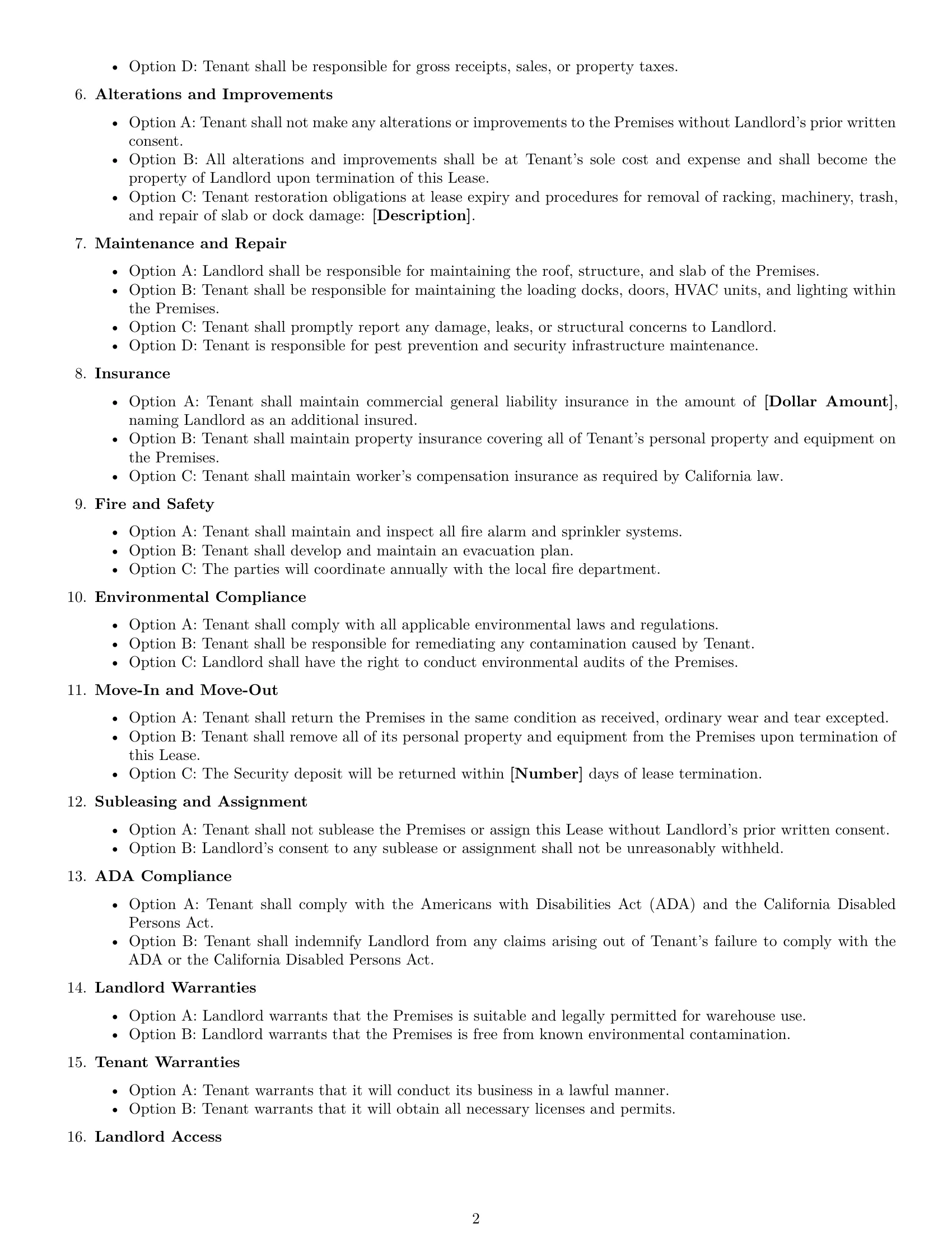 Preview page 2 of Free California warehouse lease agreement template