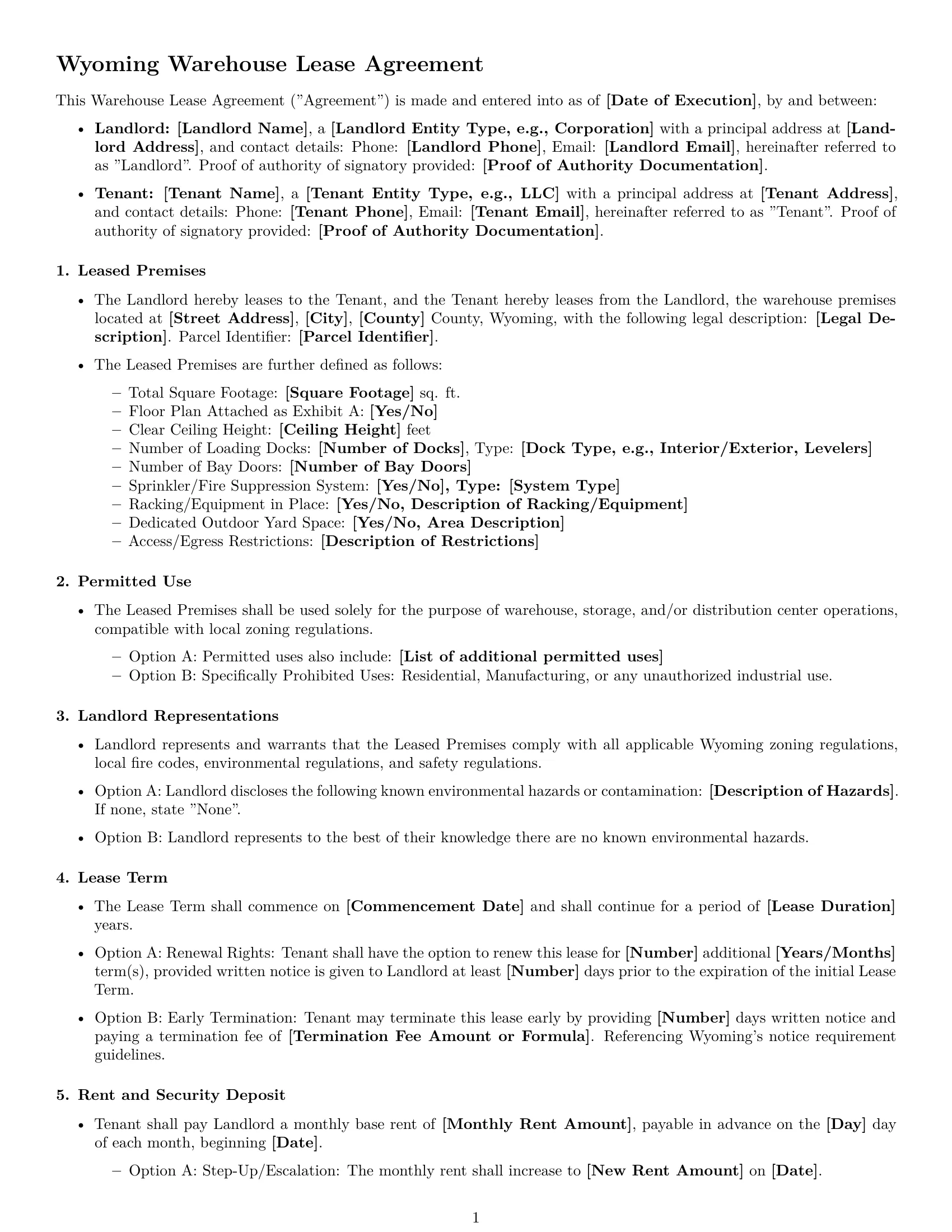 Preview page 1 of Free Wyoming warehouse lease agreement template