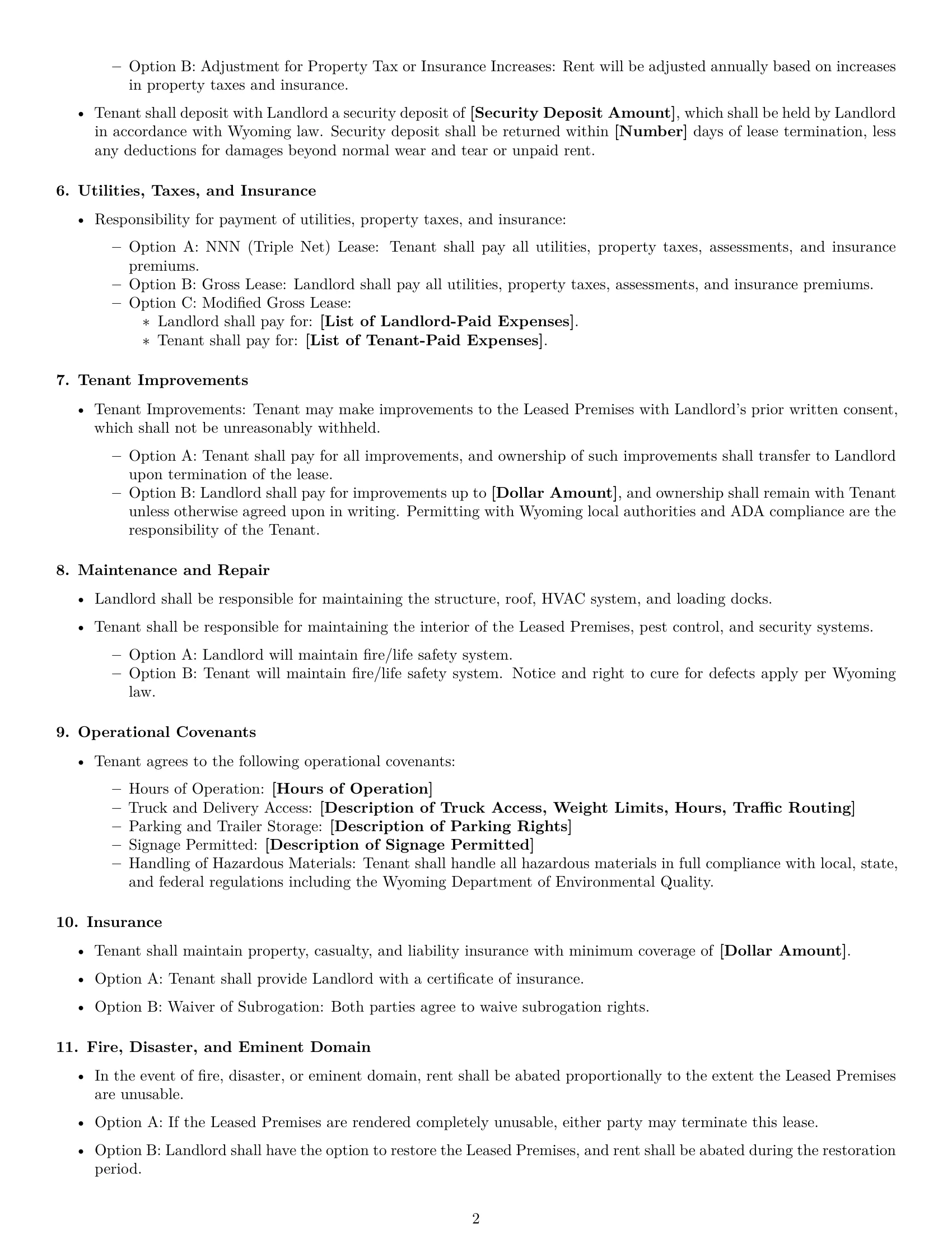 Preview page 2 of Free Wyoming warehouse lease agreement template