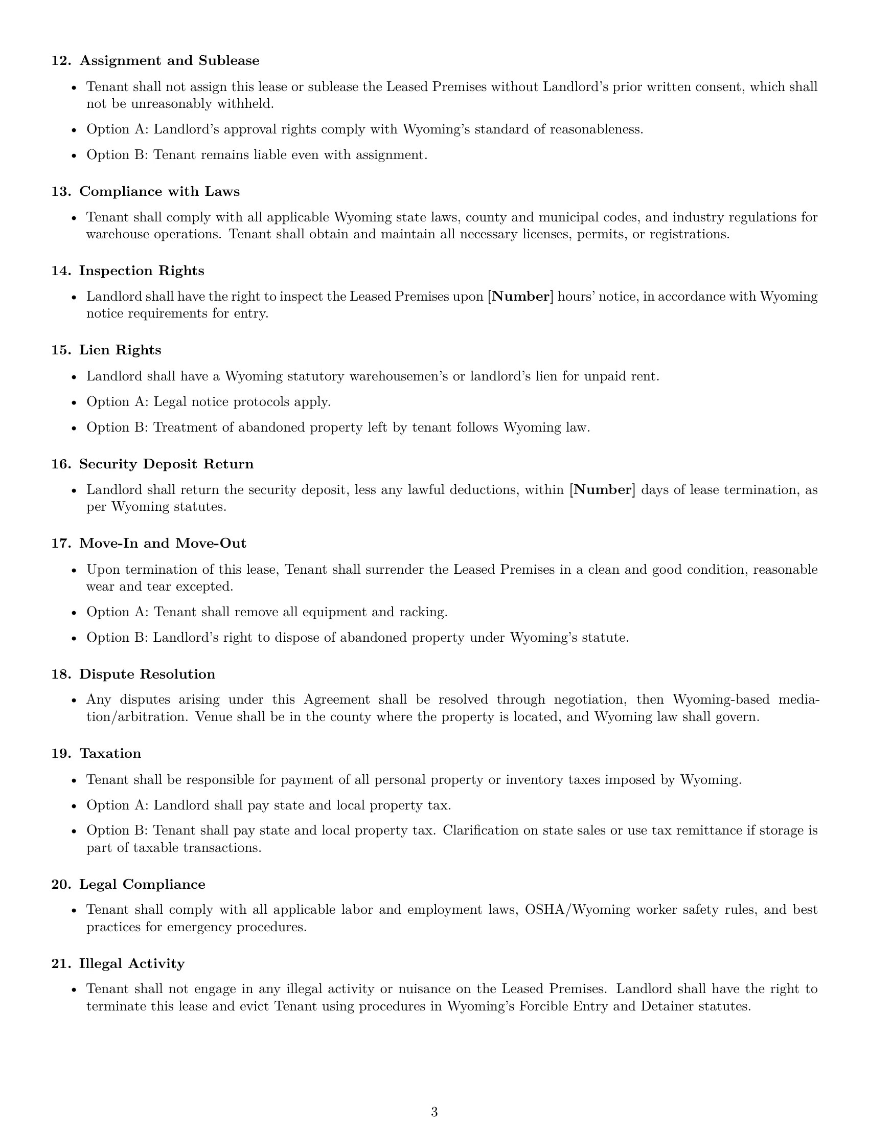 Preview page 3 of Free Wyoming warehouse lease agreement template