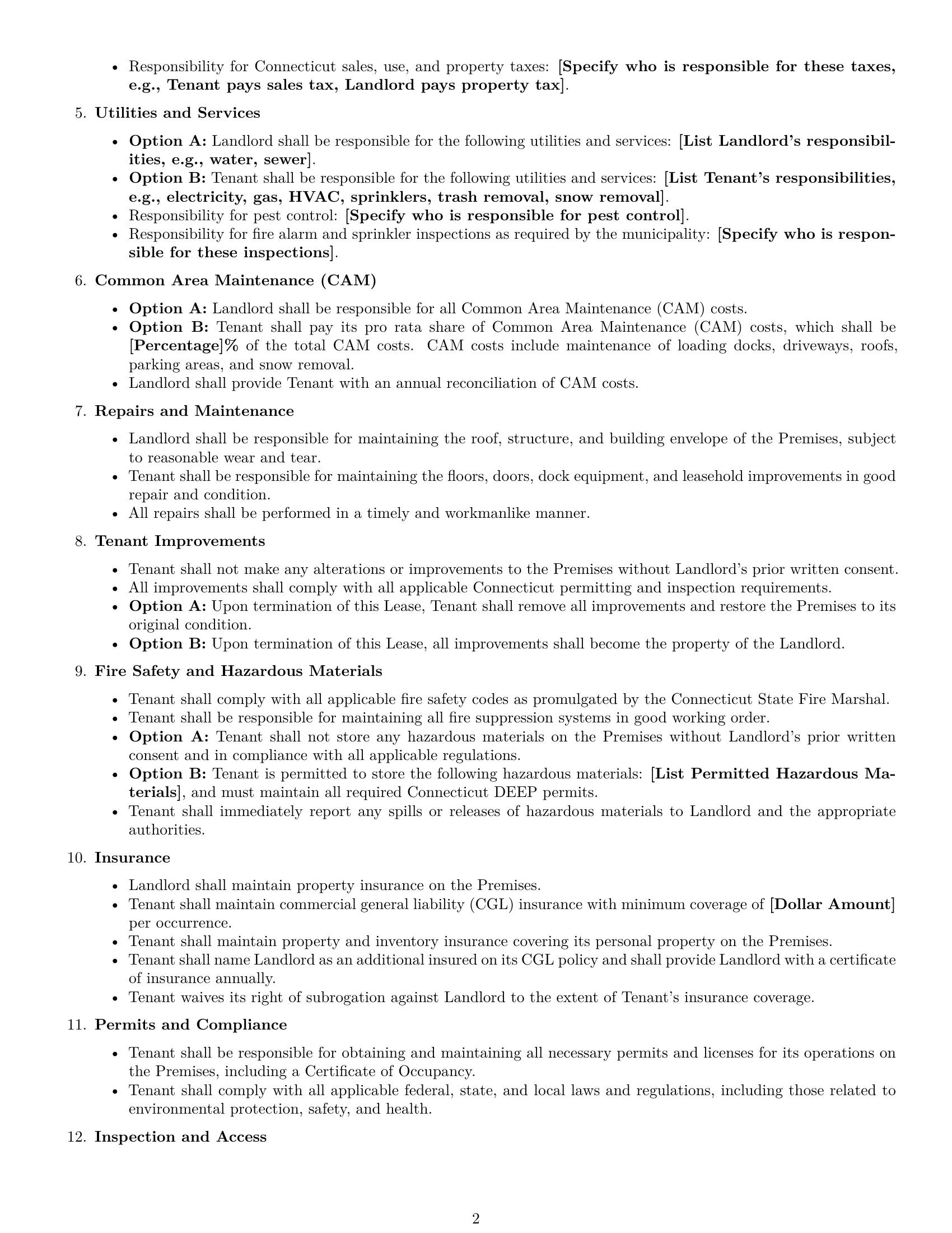 Preview page 2 of Free Connecticut warehouse lease agreement template
