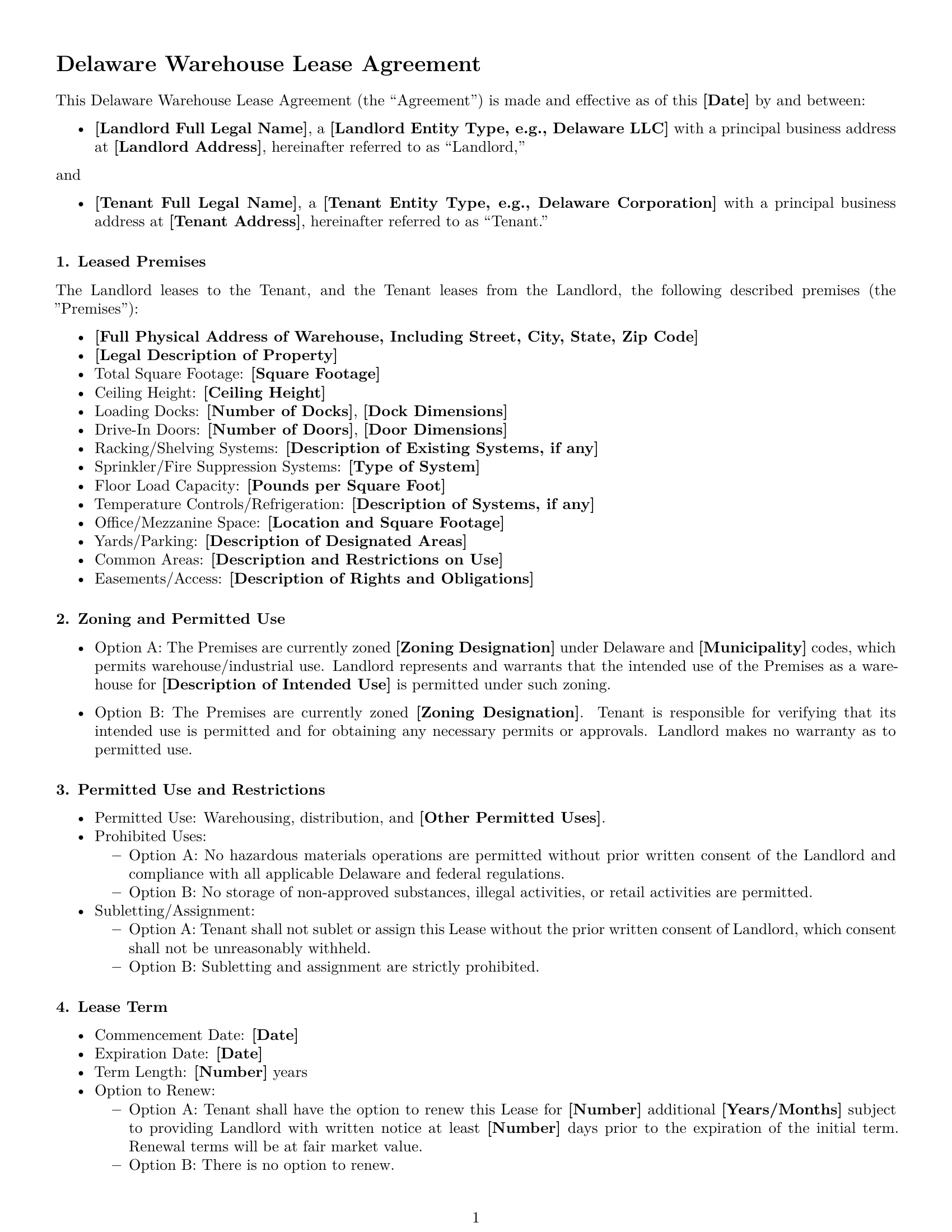 Preview page 1 of Free Delaware warehouse lease agreement template