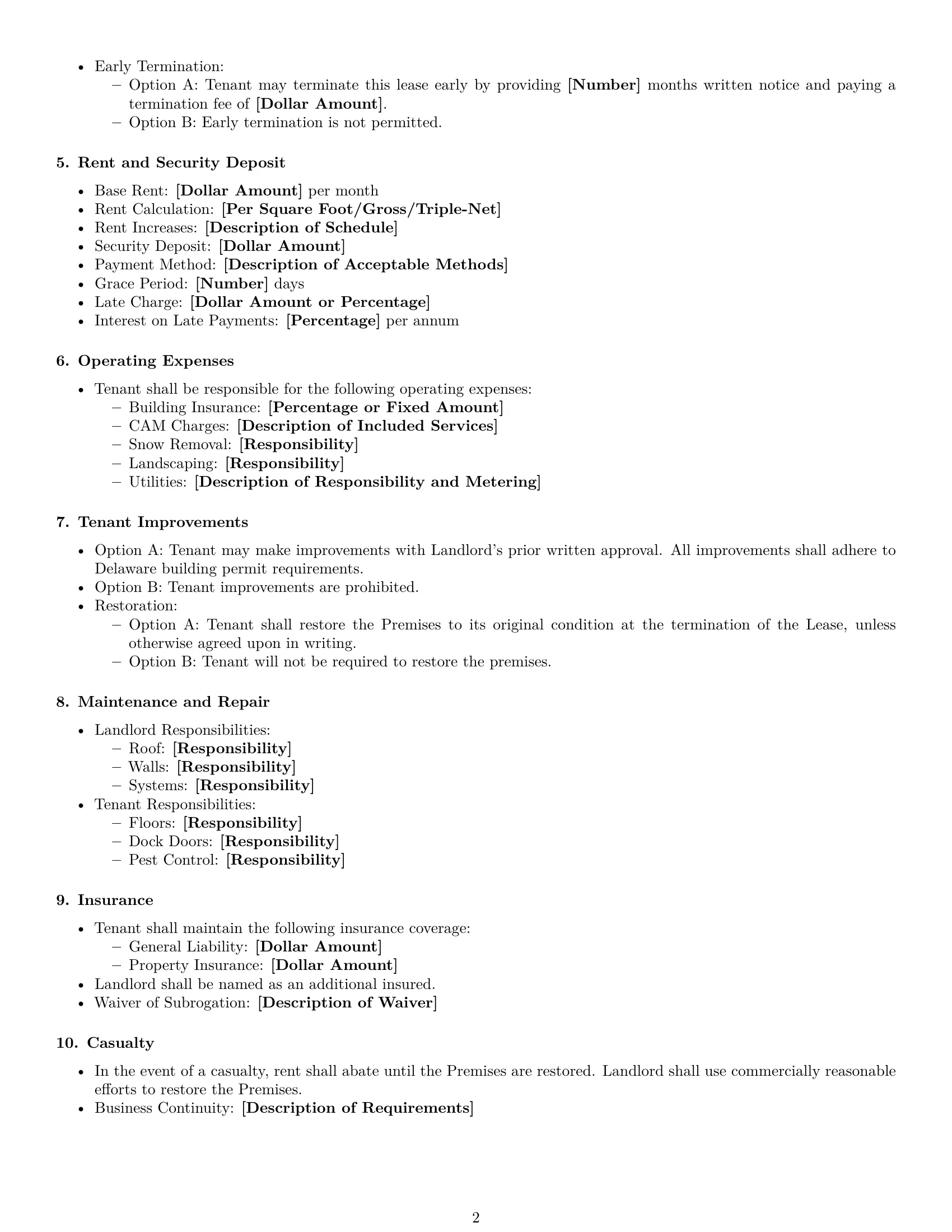 Preview page 2 of Free Delaware warehouse lease agreement template
