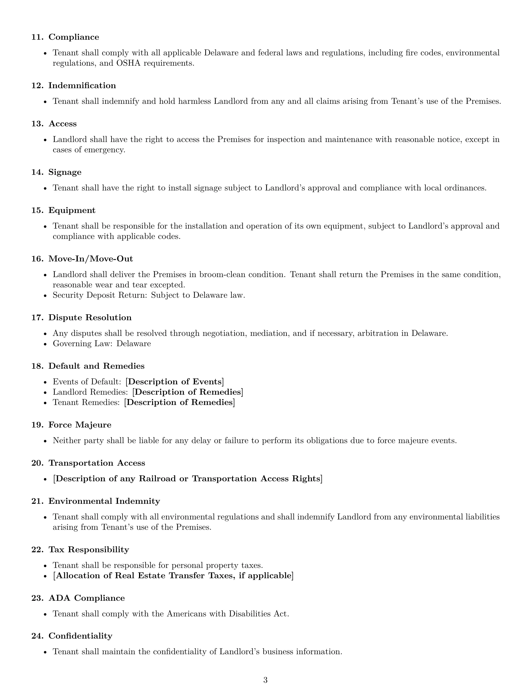 Preview page 3 of Free Delaware warehouse lease agreement template